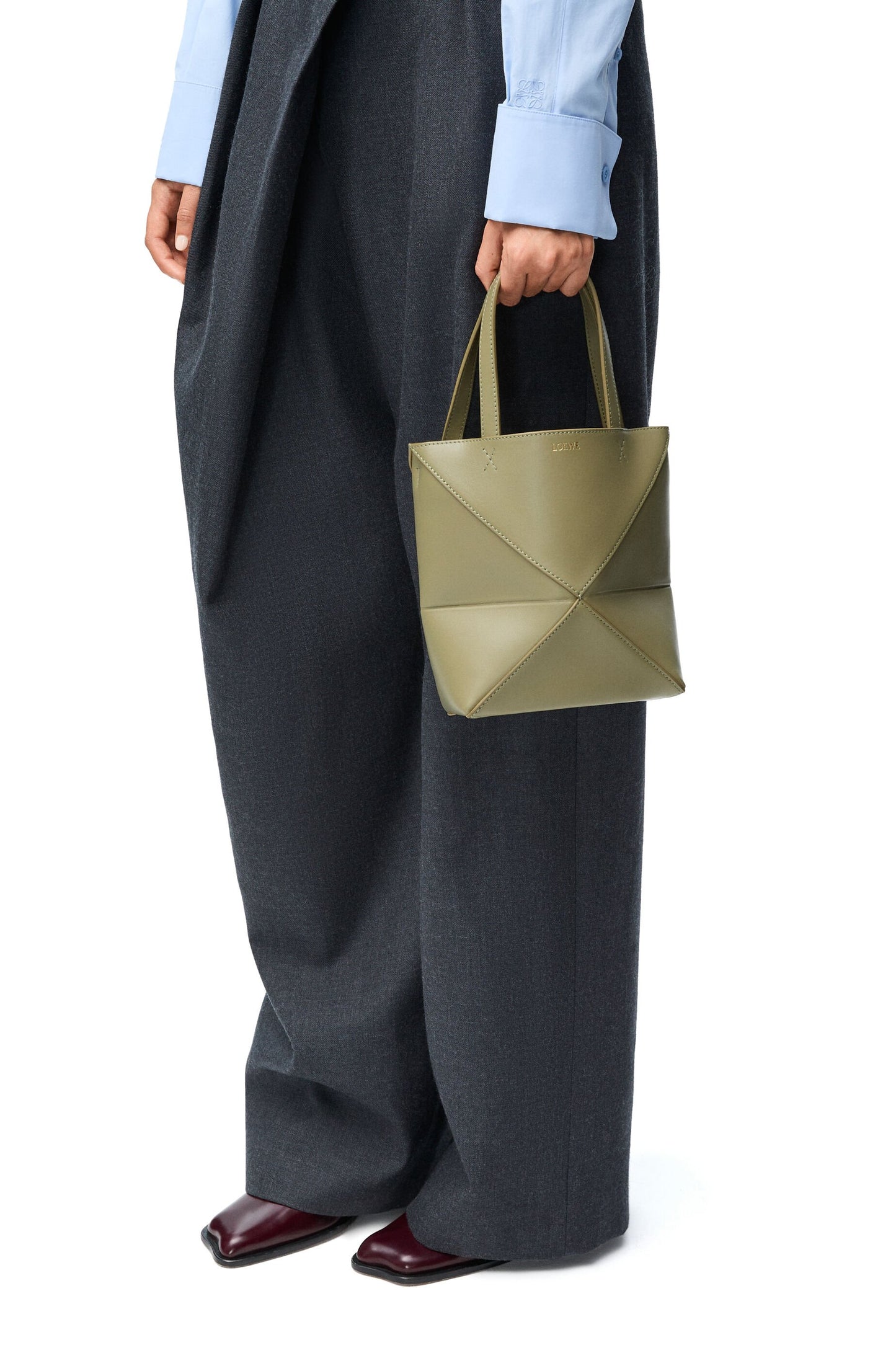 Mini Puzzle Fold tote in shiny calfskin