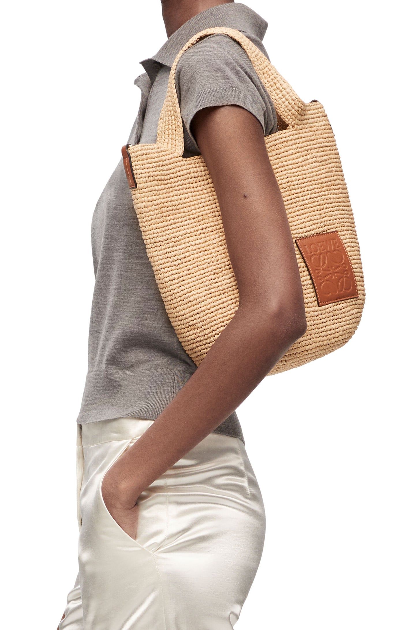 Mini Slit bag in raffia and calfskin