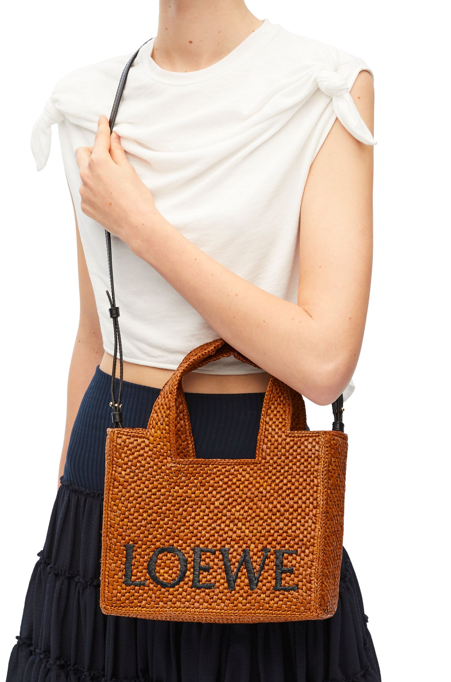 Small LOEWE Font Tote in raffia