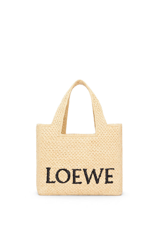 Small LOEWE Font tote in raffia