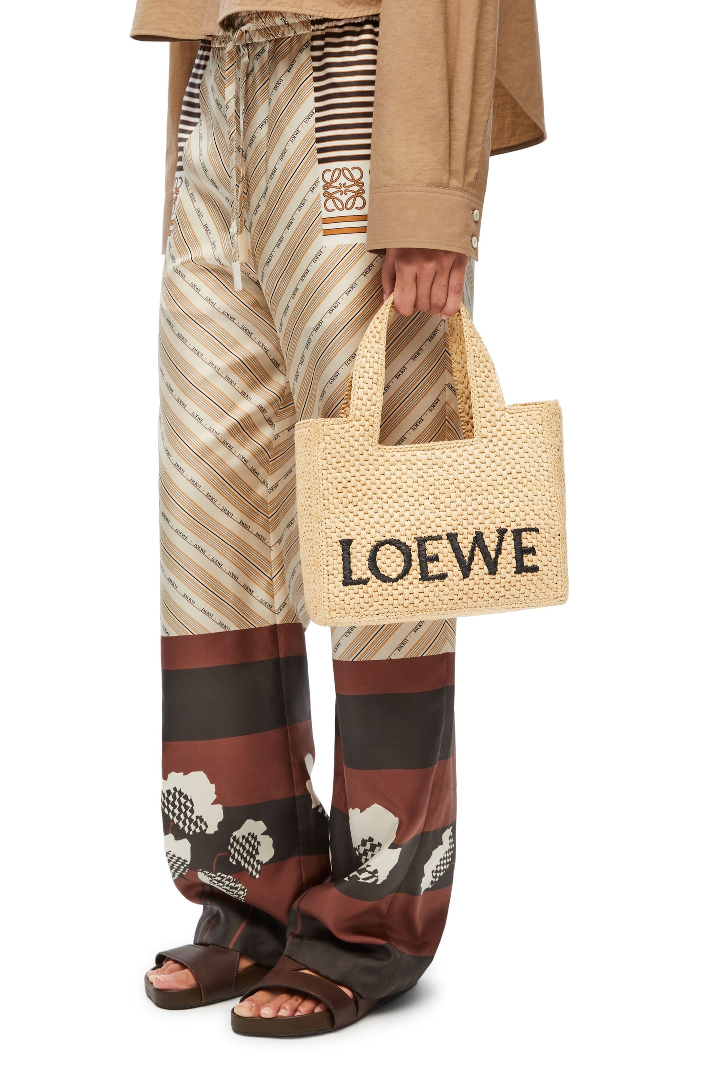 Small LOEWE Font tote in raffia