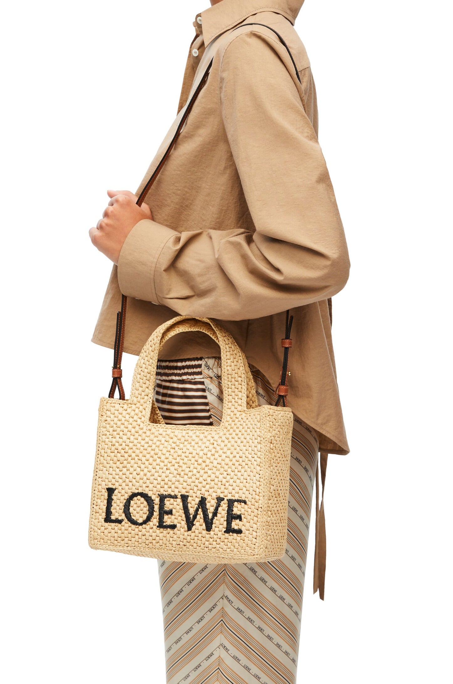 Small LOEWE Font tote in raffia