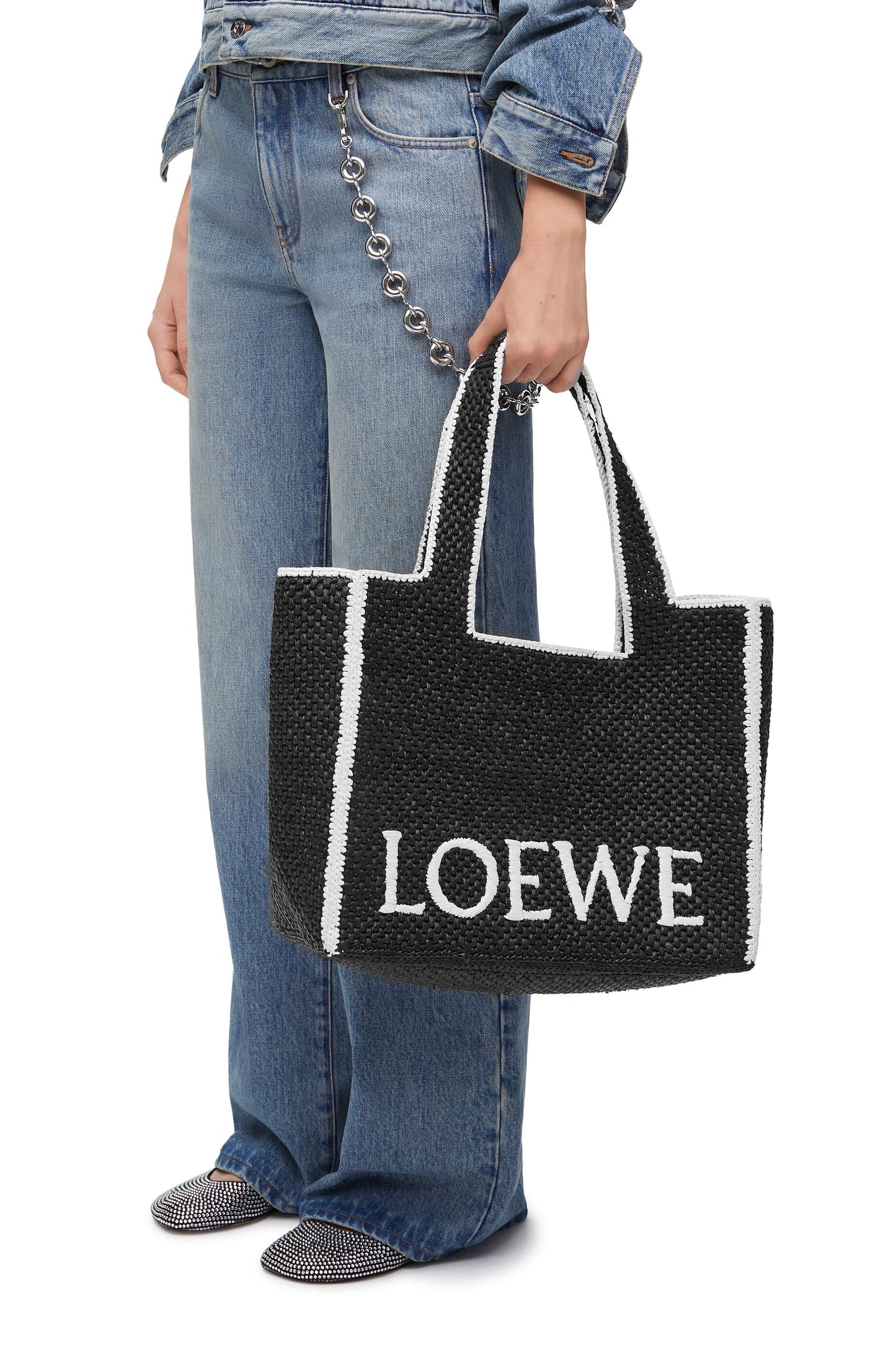 Large LOEWE Font Tote in raffia