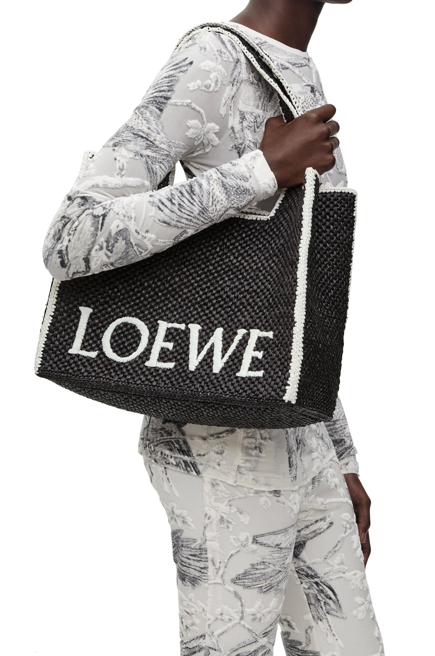 Large LOEWE Font Tote in raffia