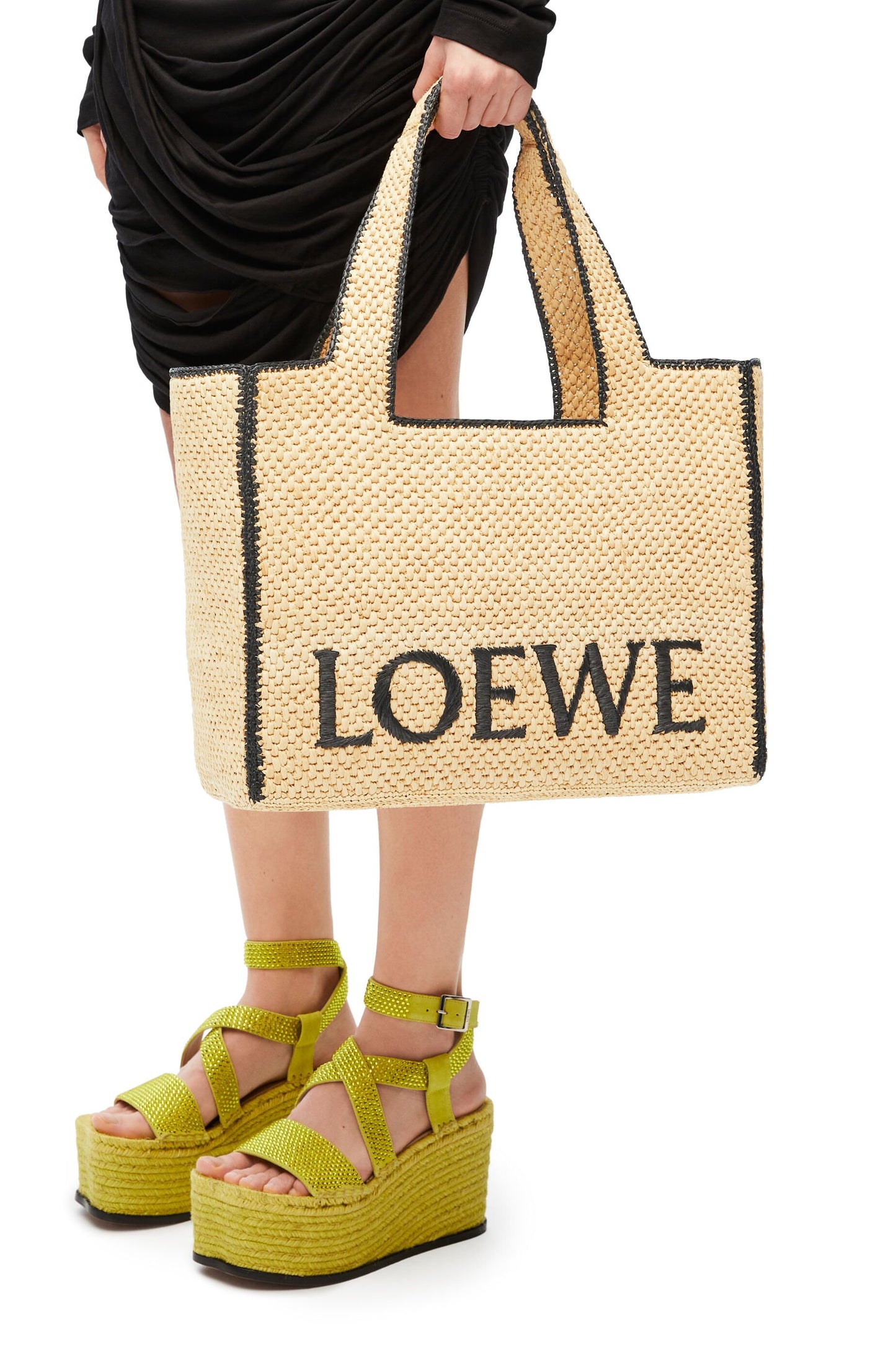 Large LOEWE Font tote in raffia