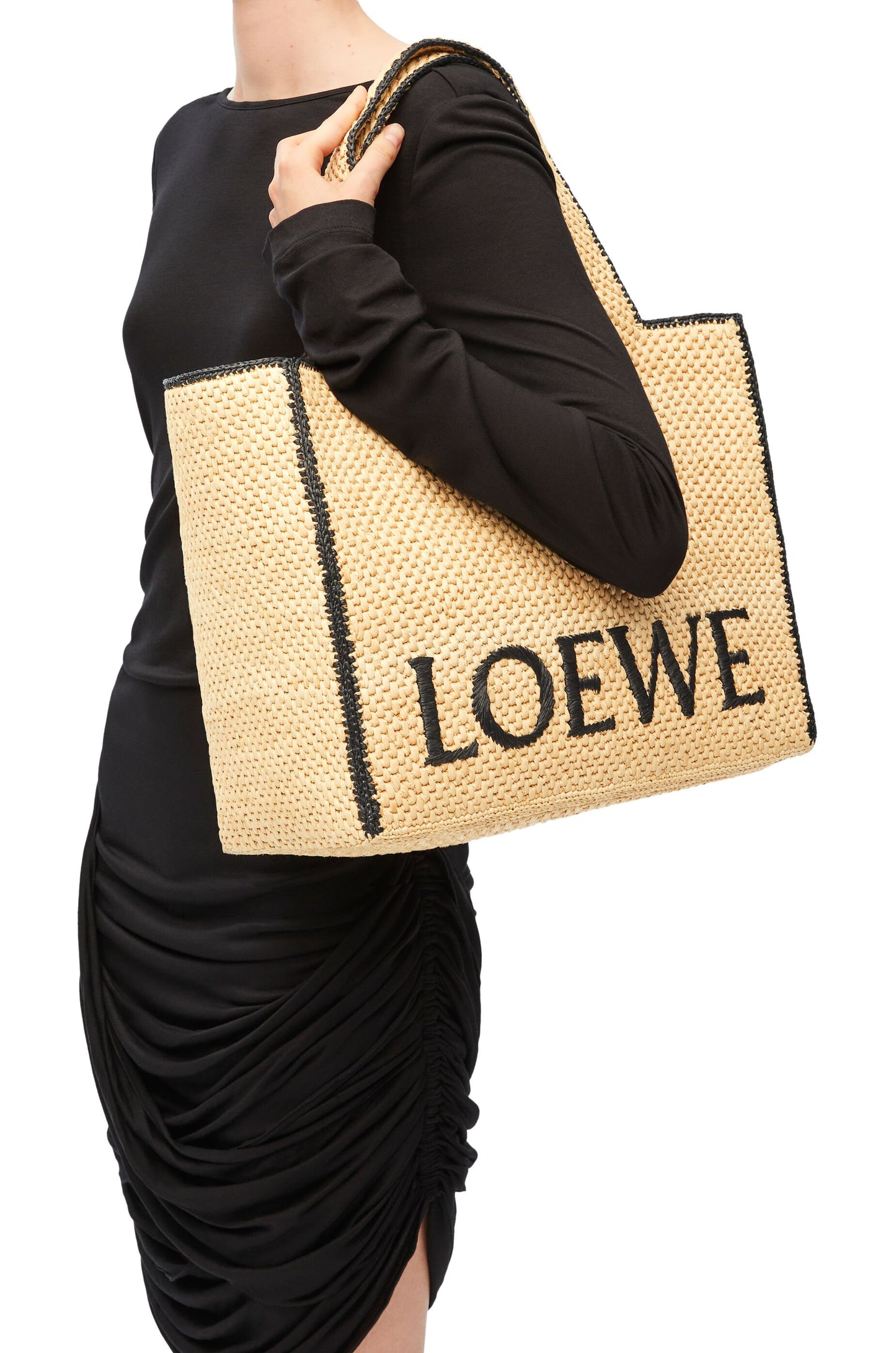 Large LOEWE Font tote in raffia