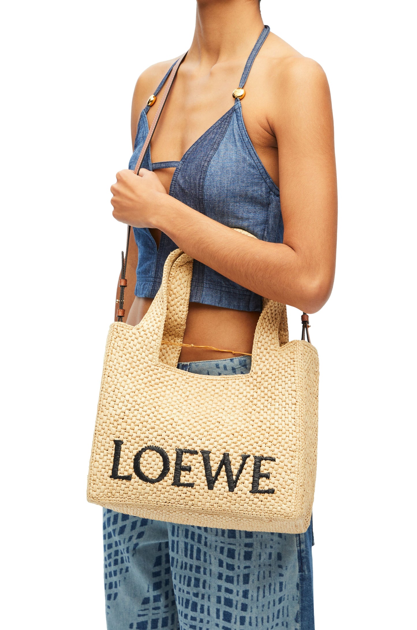 Medium LOEWE Font tote in raffia