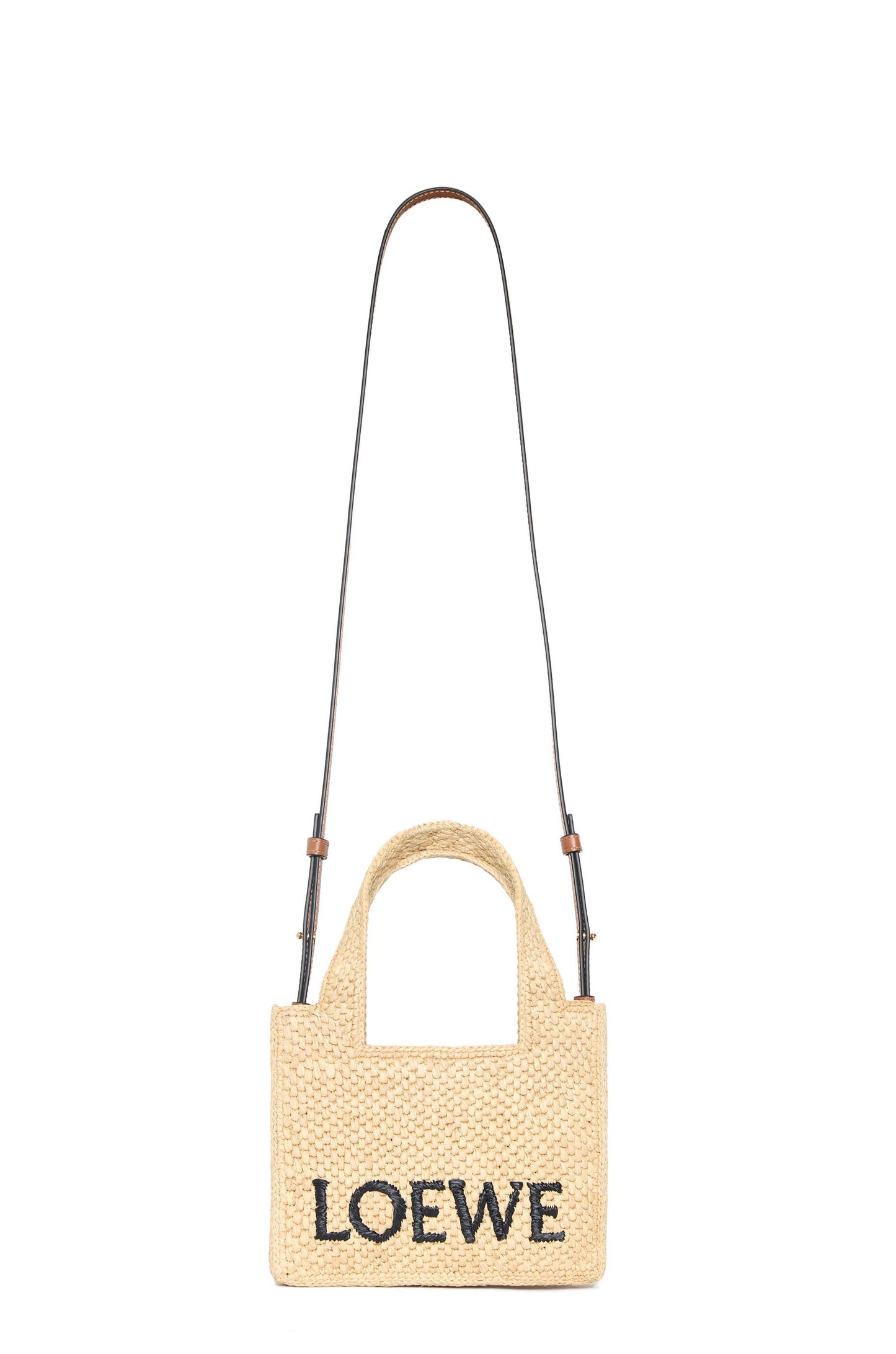 Mini LOEWE Font tote in raffia