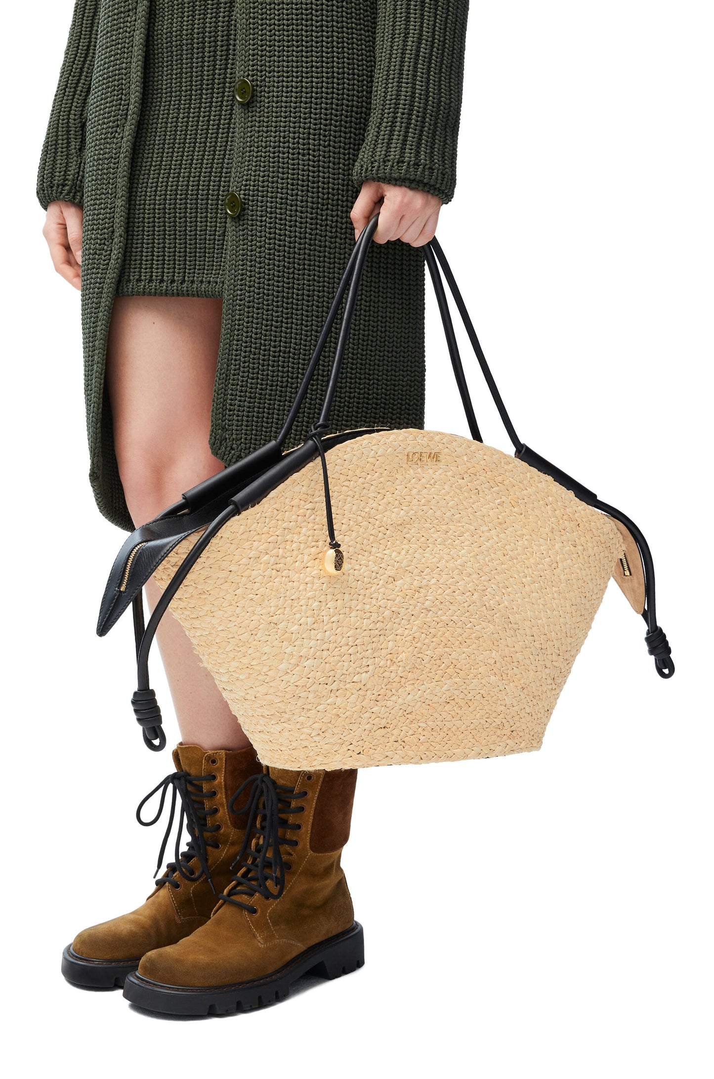 Large Paseo basket in raffia and nappa calfskin