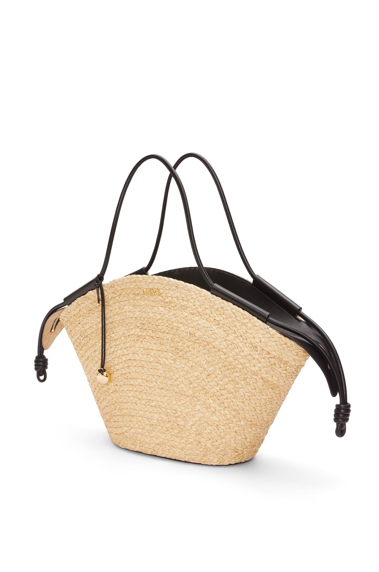 Large Paseo basket in raffia and nappa calfskin