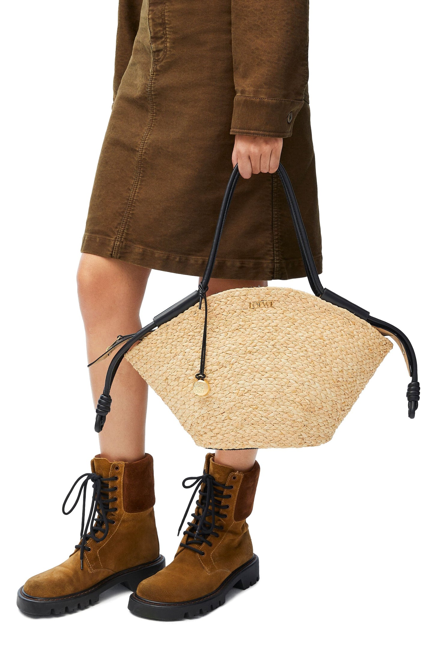 Small Paseo basket in raffia and nappa calfskin