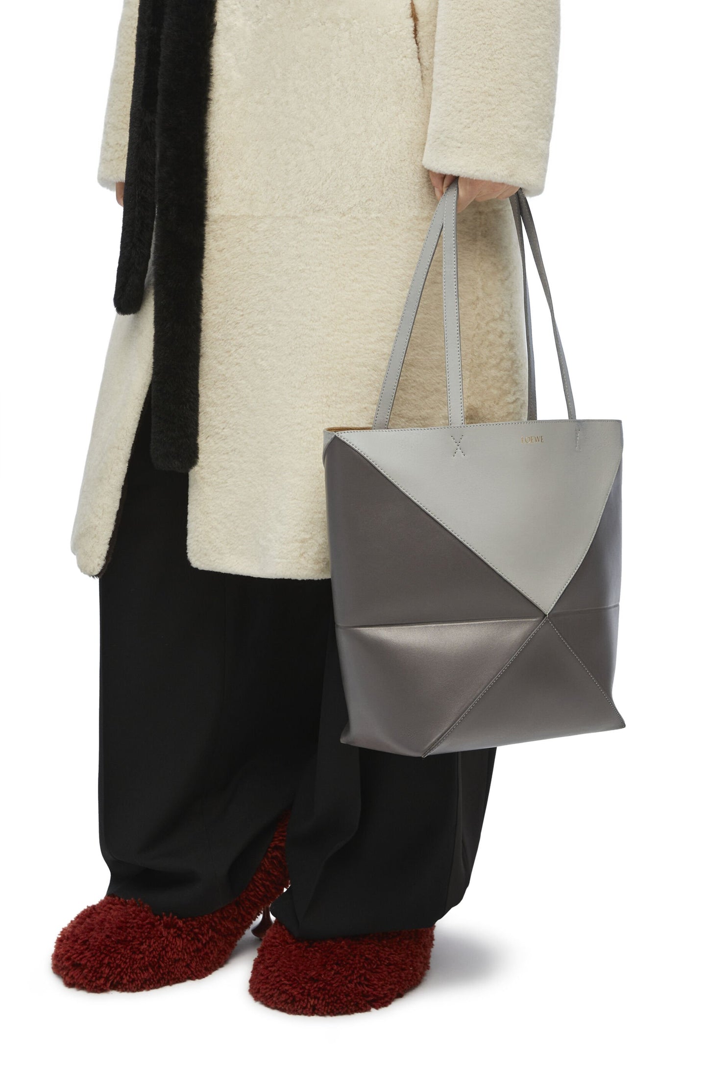 Puzzle Fold Tote in shiny calfskin