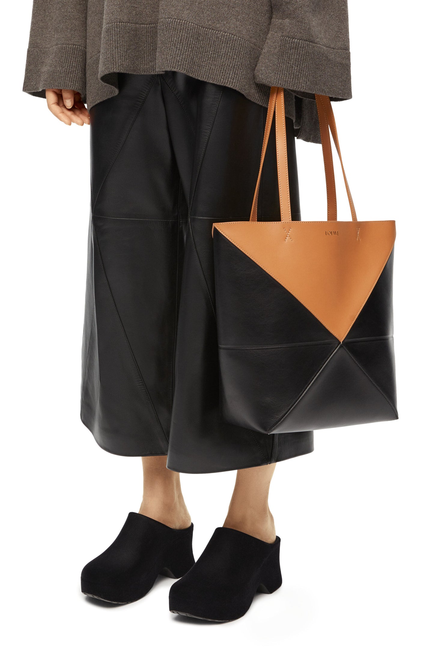 Puzzle Fold Tote in shiny calfskin