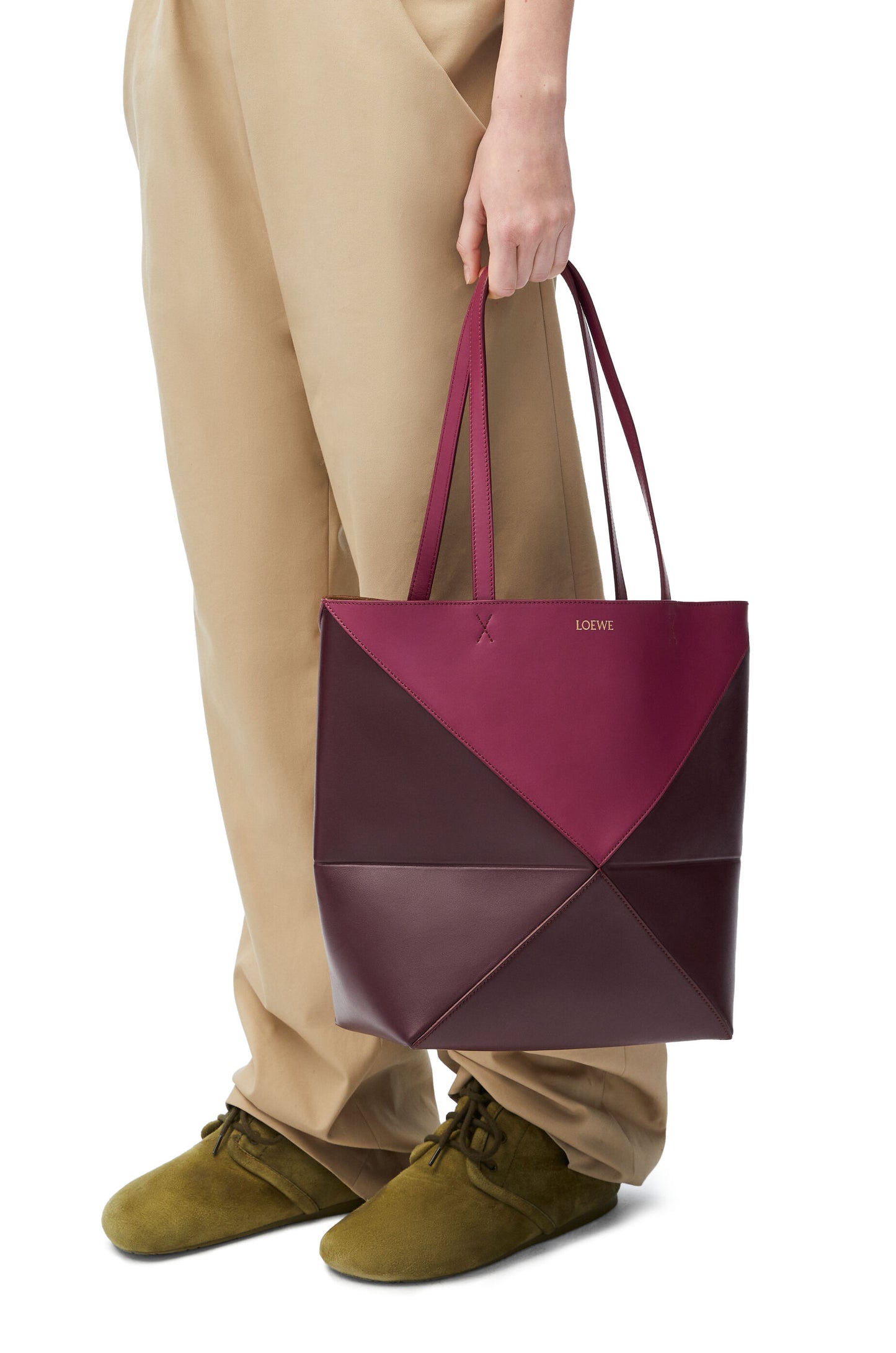 Puzzle Fold Tote in shiny calfskin