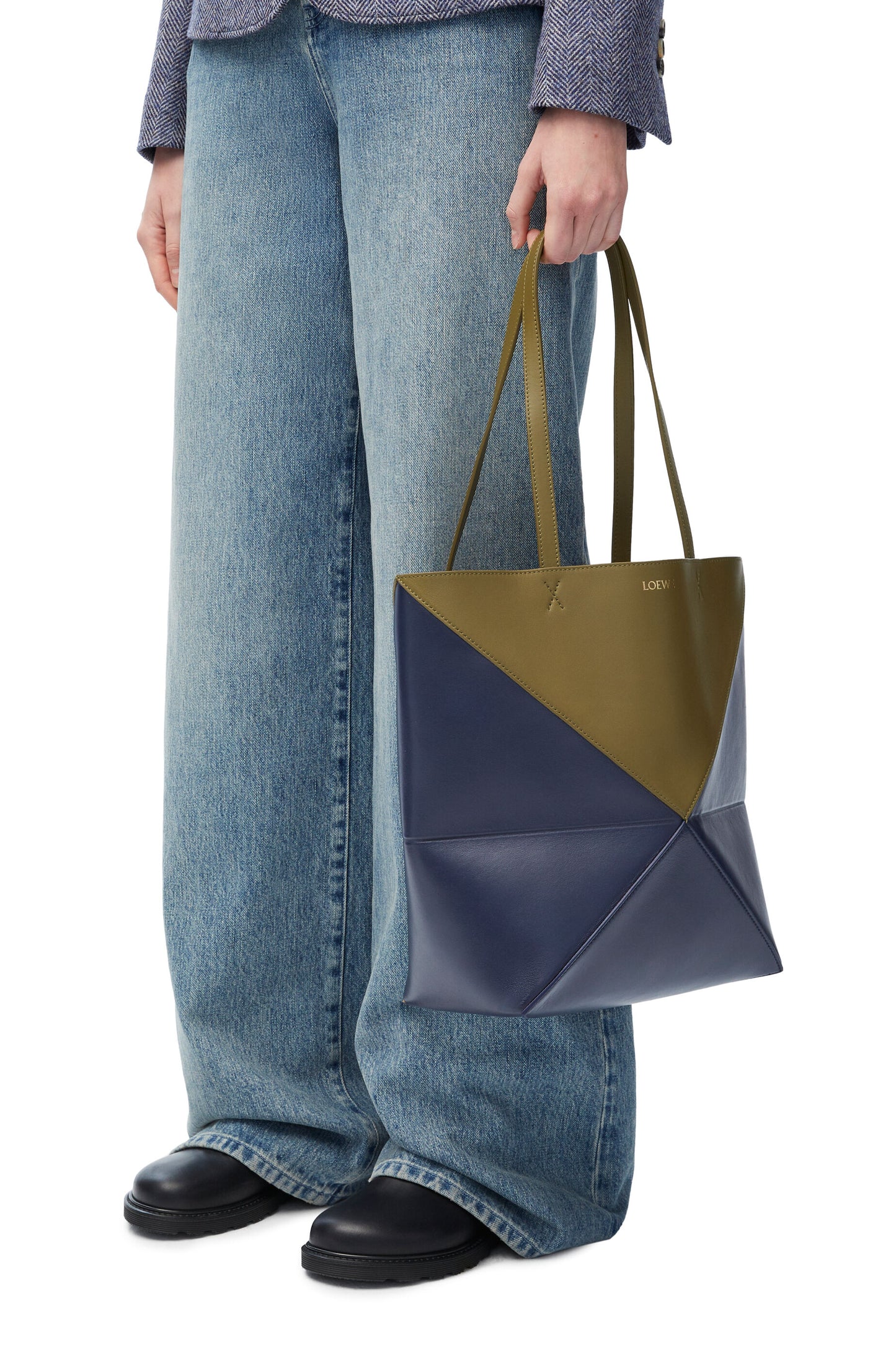 Puzzle Fold Tote in shiny calfskin