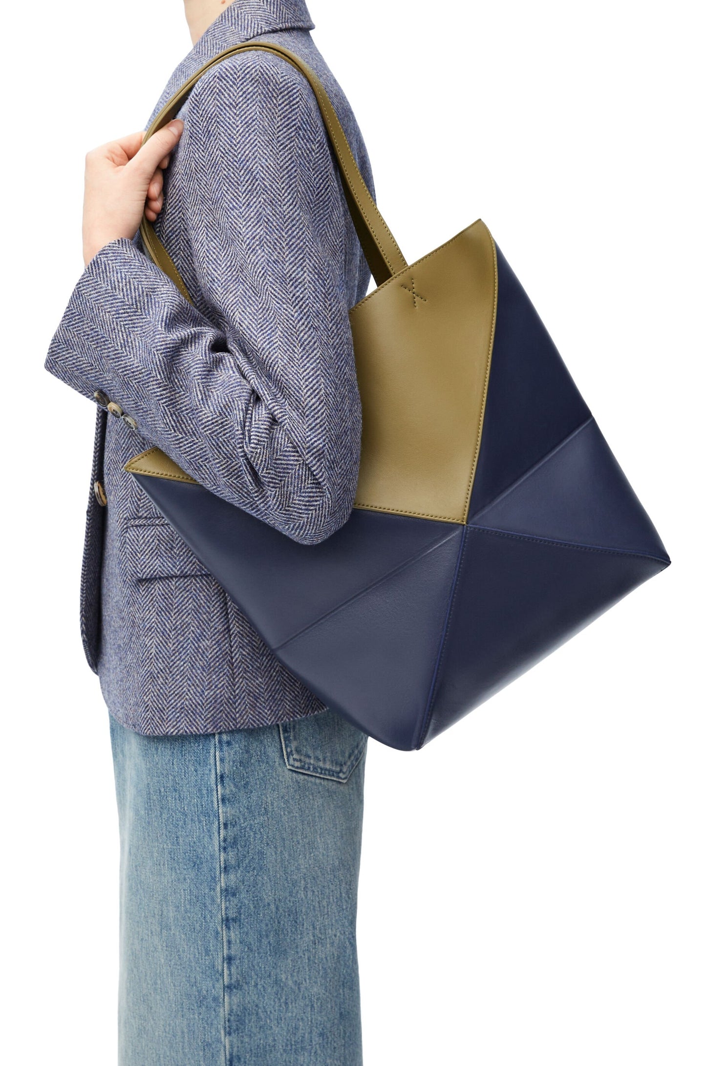 Puzzle Fold Tote in shiny calfskin