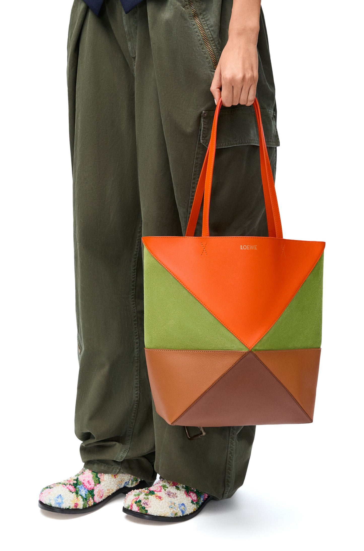 Medium Puzzle Fold tote in calfskin and suede