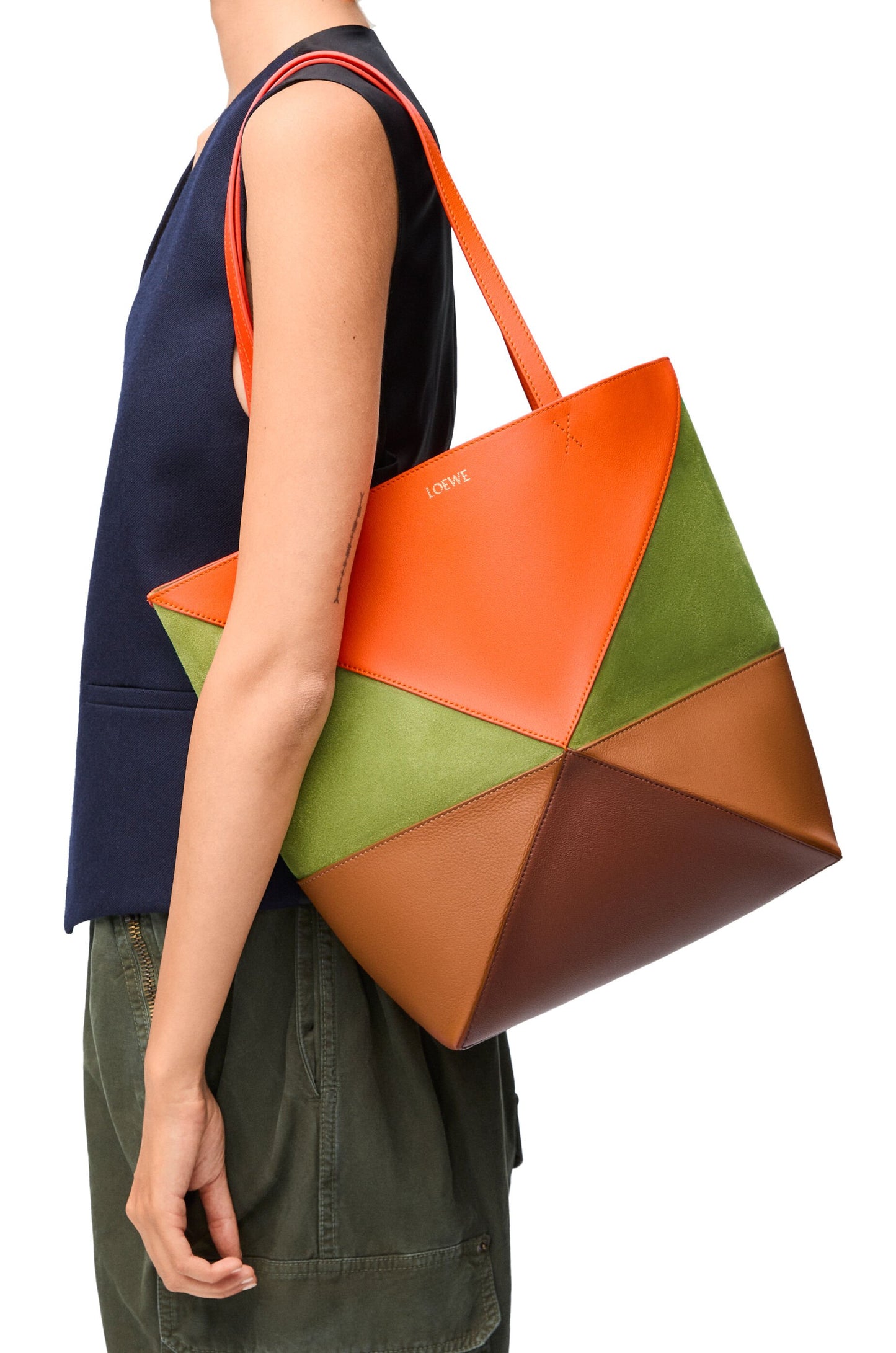 Medium Puzzle Fold tote in calfskin and suede