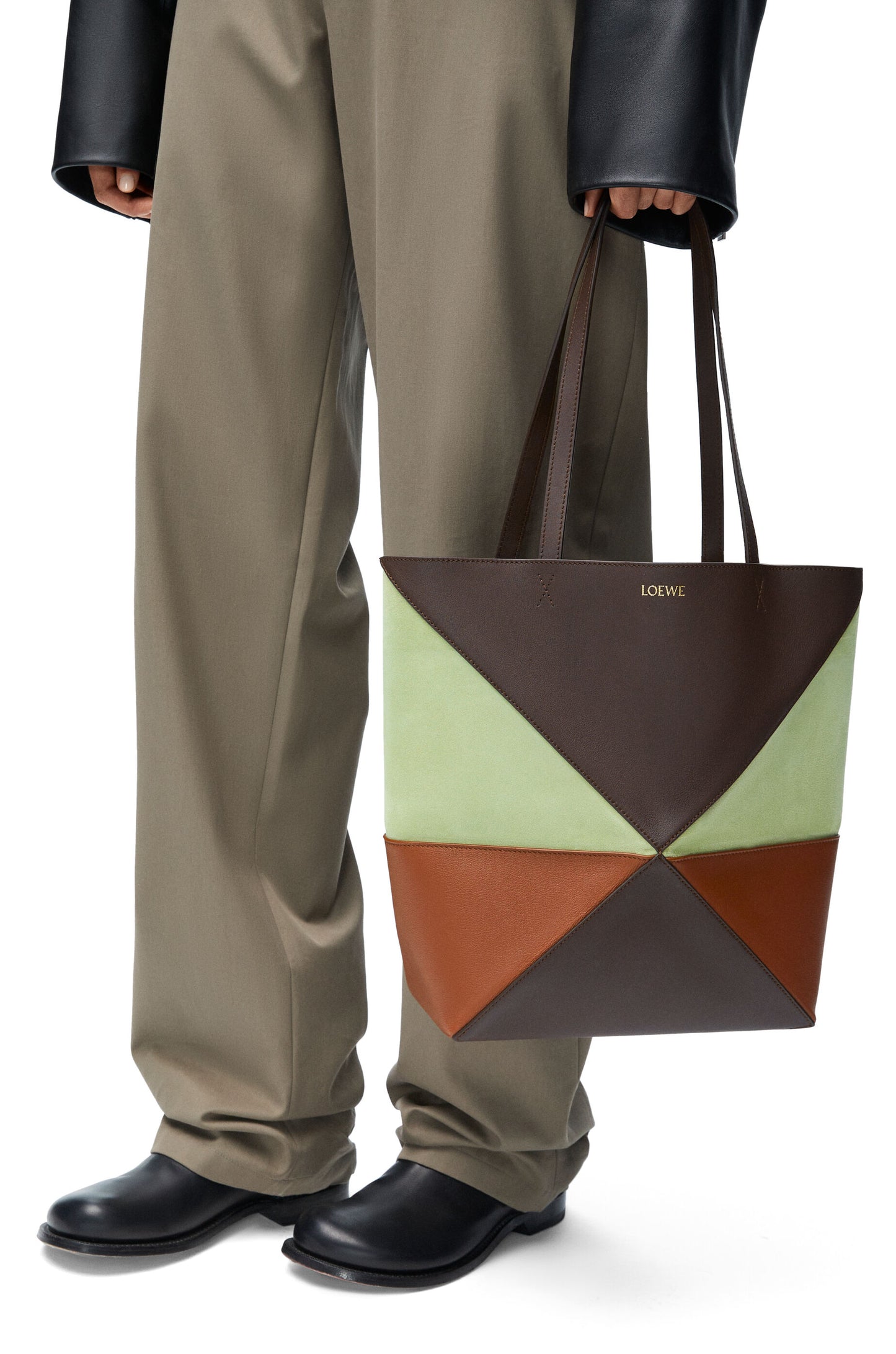 Medium Puzzle Fold tote in calfskin and suede