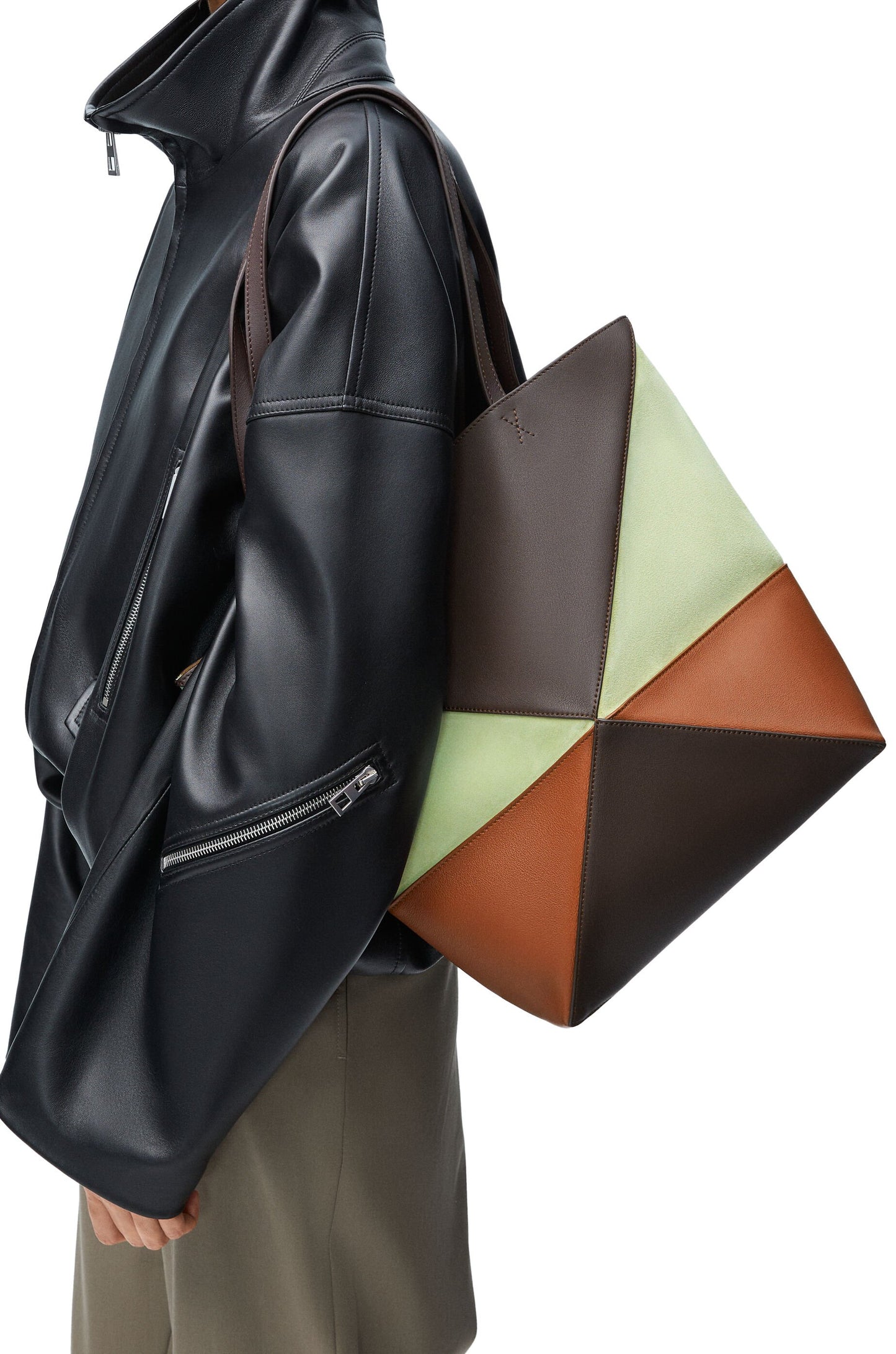 Medium Puzzle Fold tote in calfskin and suede