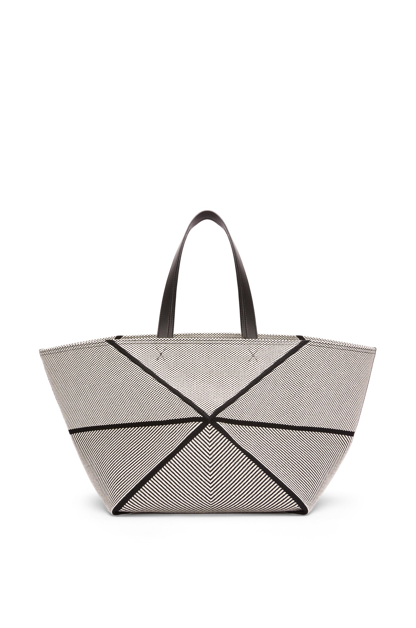 XXL Puzzle Fold tote in canvas jacquard and calfskin - Hall Of Brand