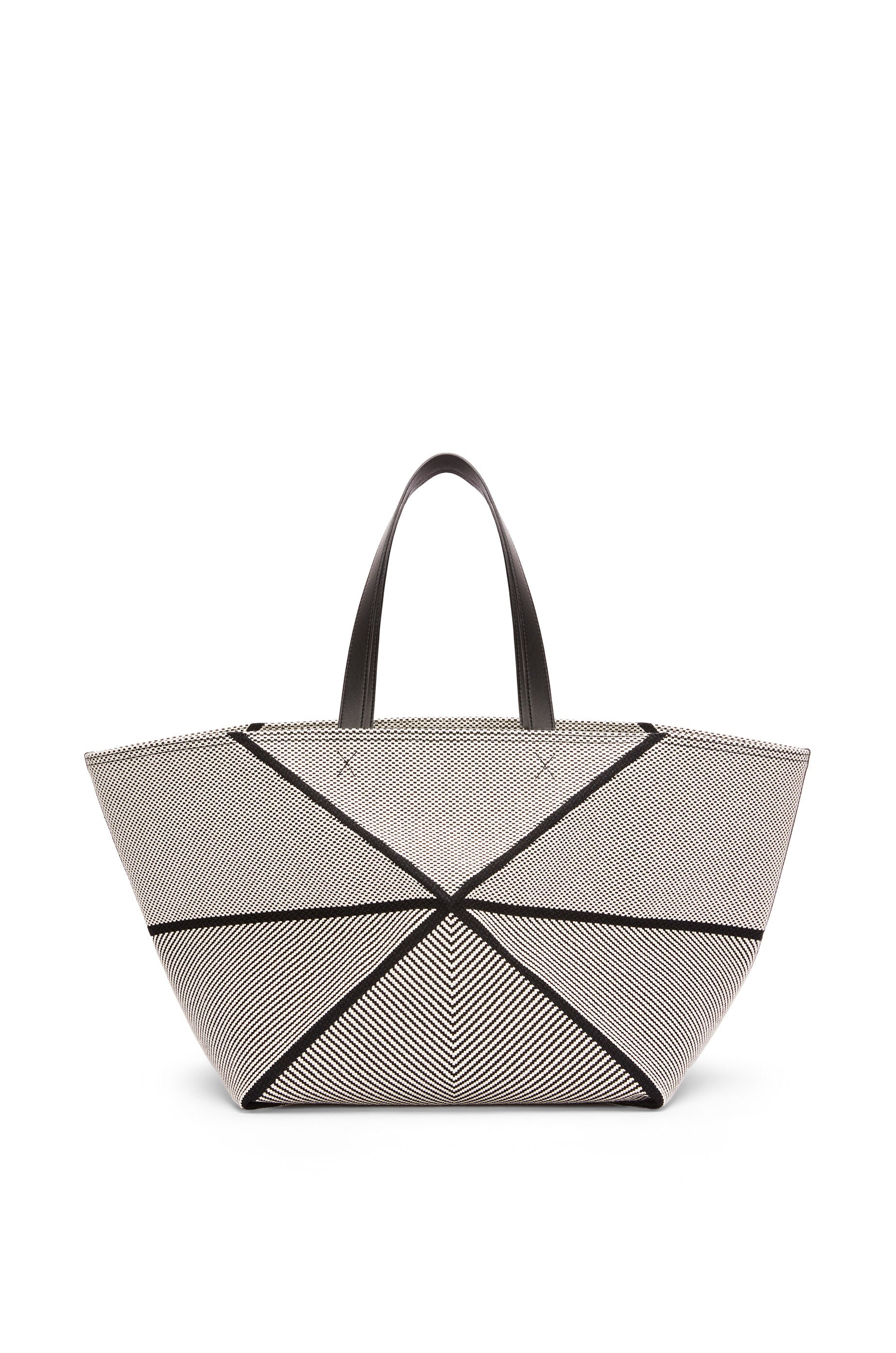 XXL Puzzle Fold tote in canvas jacquard and calfskin - Hall Of Brand