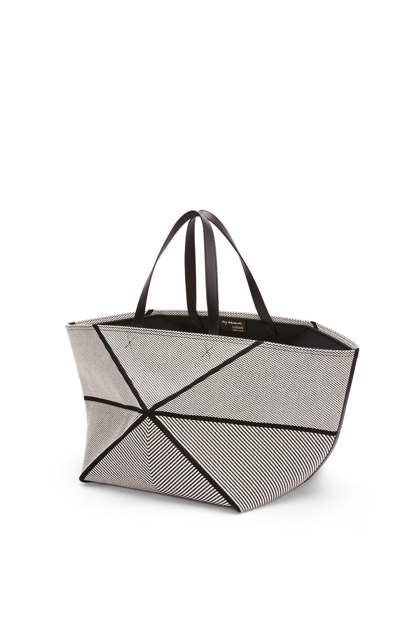 XXL Puzzle Fold tote in canvas jacquard and calfskin - Hall Of Brand