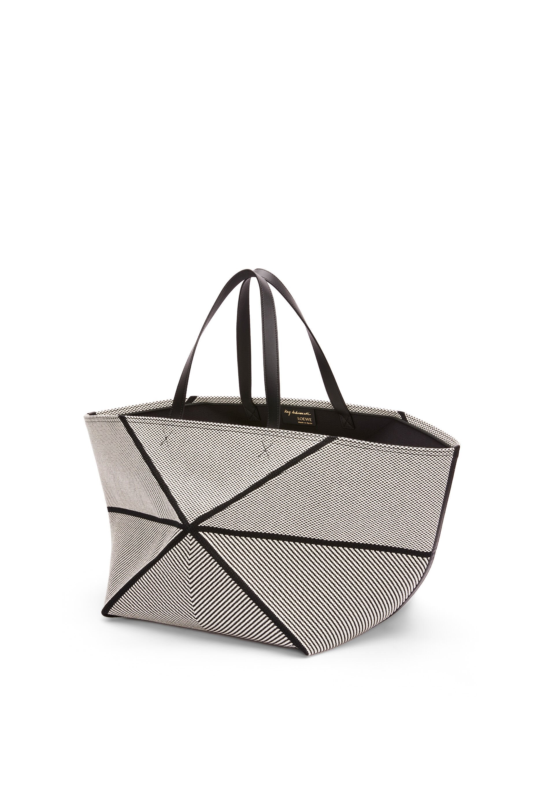 XXL Puzzle Fold tote in canvas jacquard and calfskin - Hall Of Brand