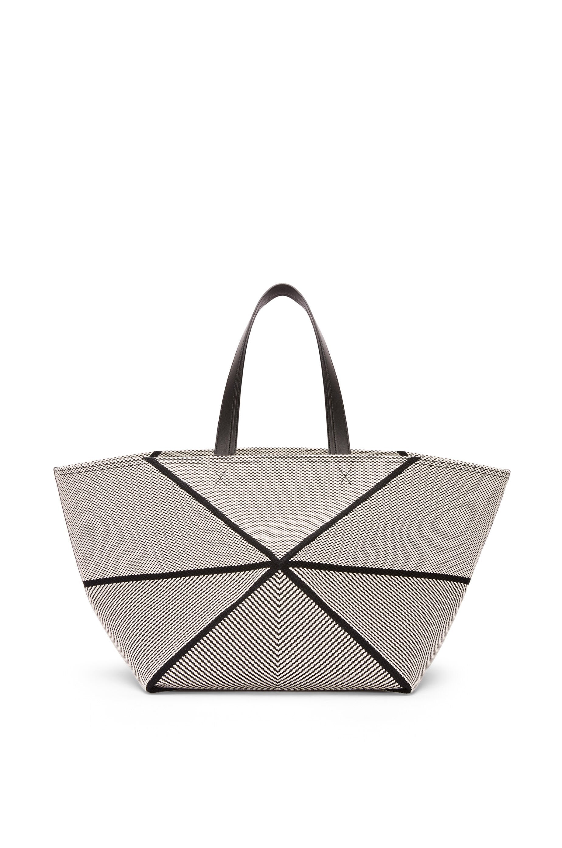 XXL Puzzle Fold tote in canvas jacquard and calfskin - Hall Of Brand