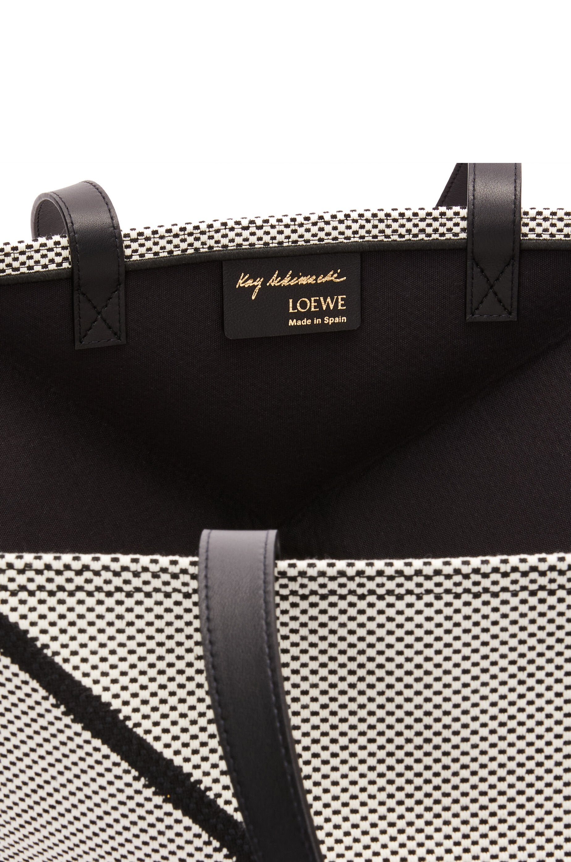 XXL Puzzle Fold tote in canvas jacquard and calfskin - Hall Of Brand