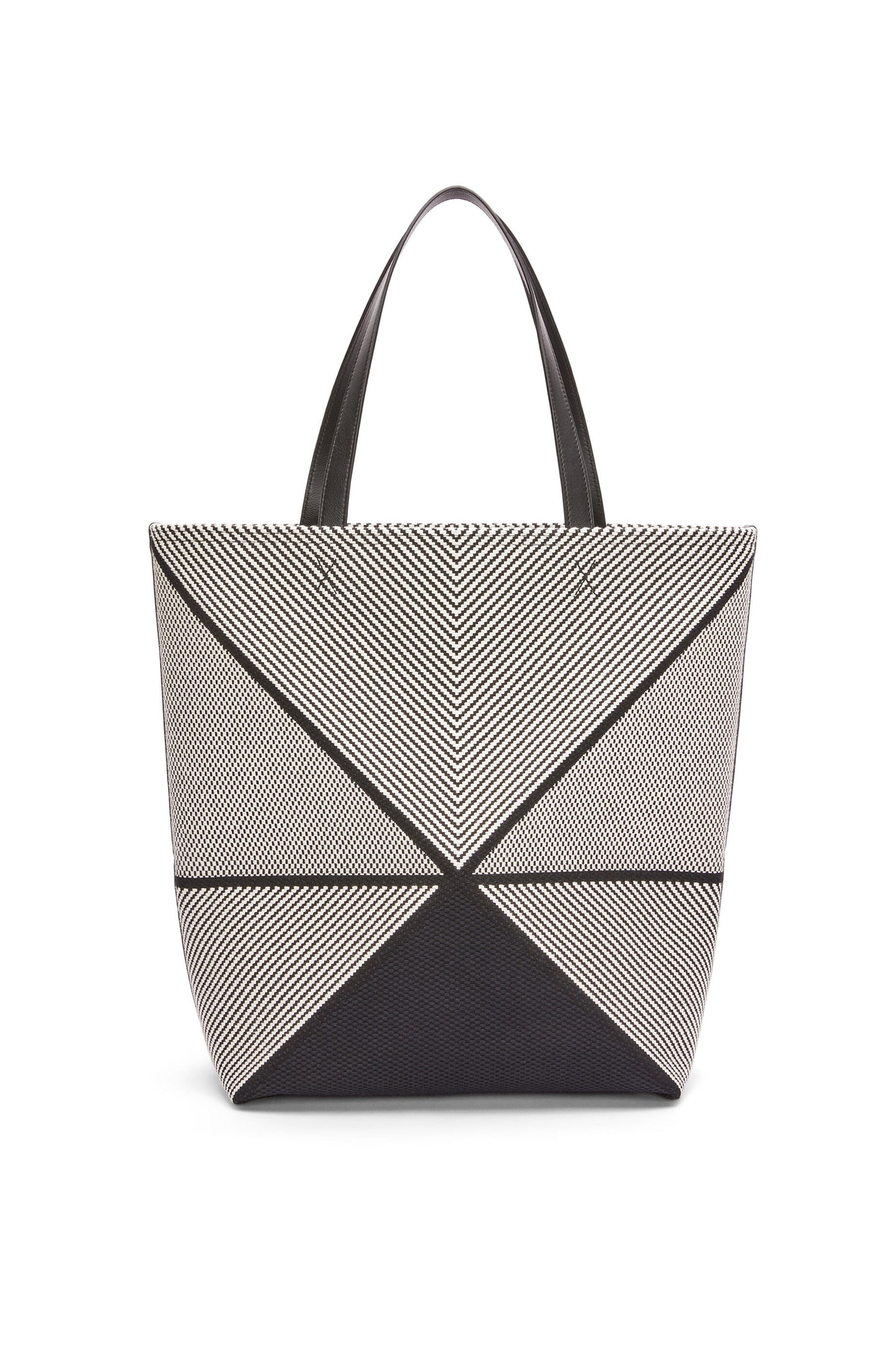 XL Puzzle Fold tote in canvas jacquard and calfskin