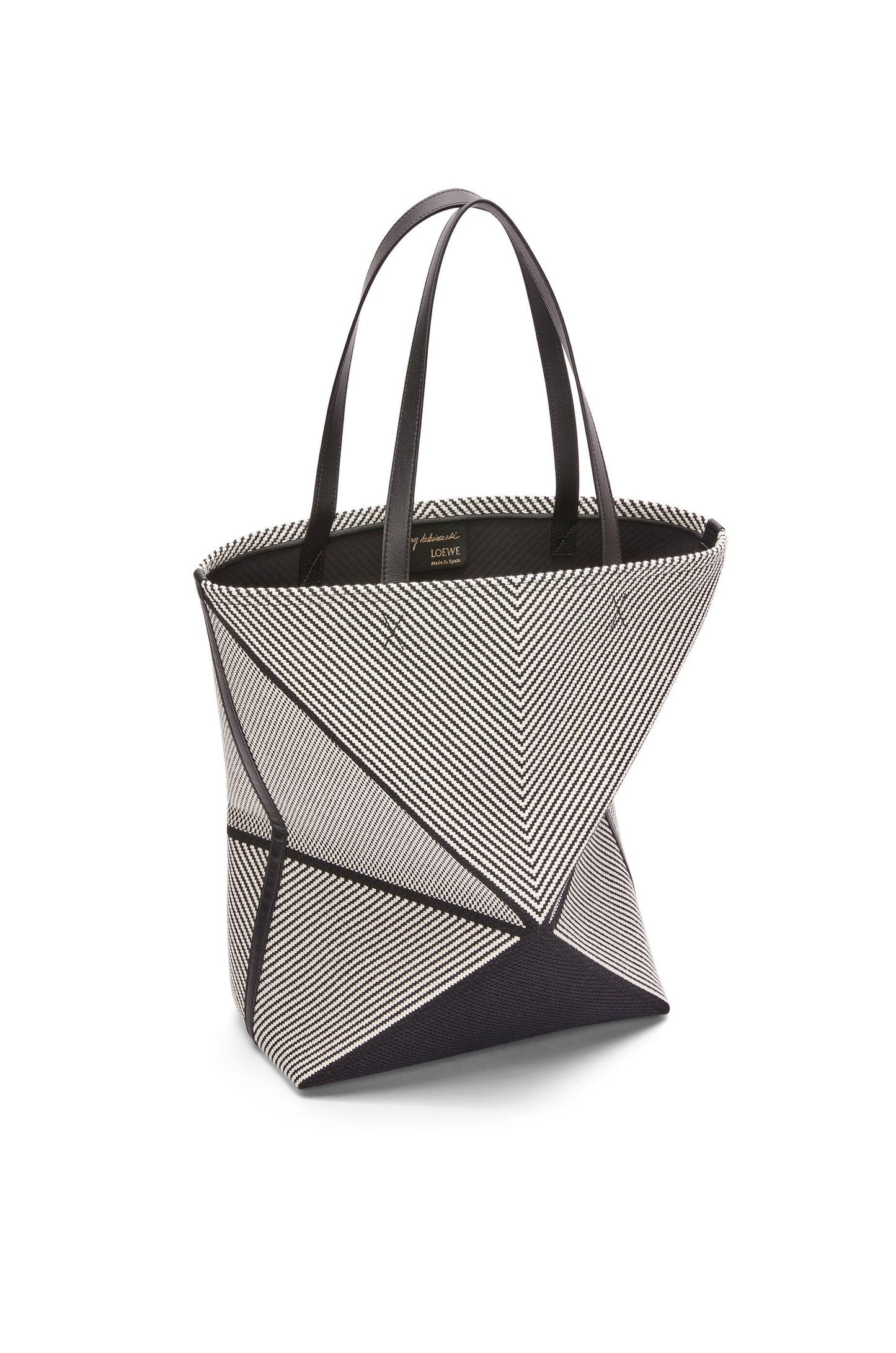 XL Puzzle Fold tote in canvas jacquard and calfskin