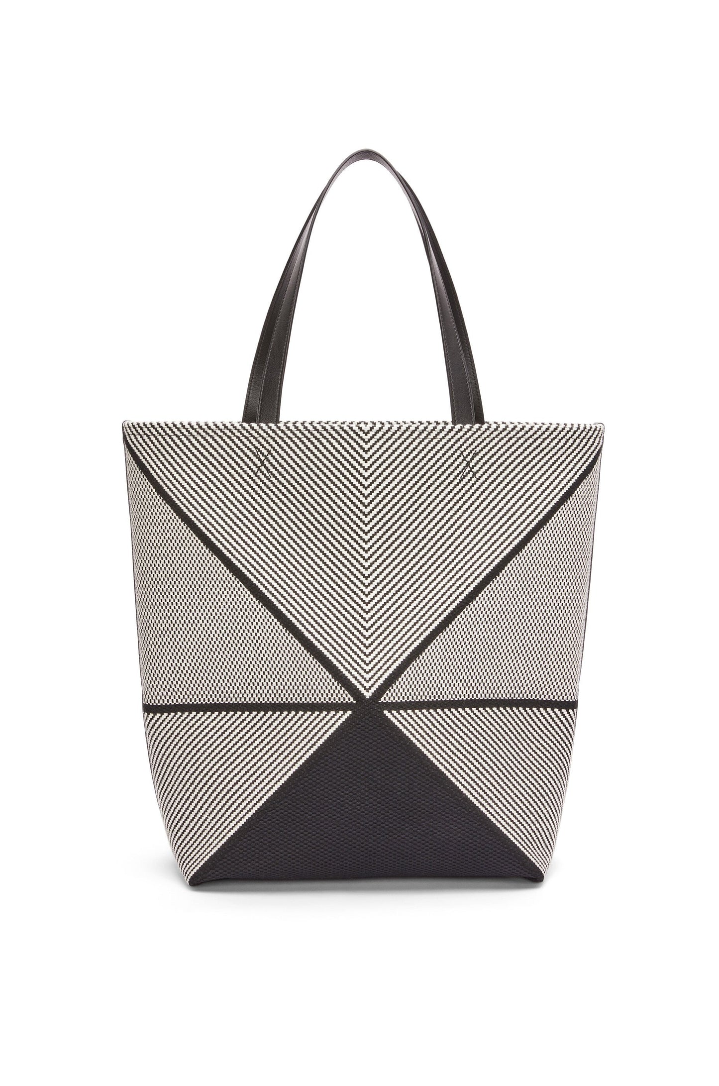 XL Puzzle Fold tote in canvas jacquard and calfskin