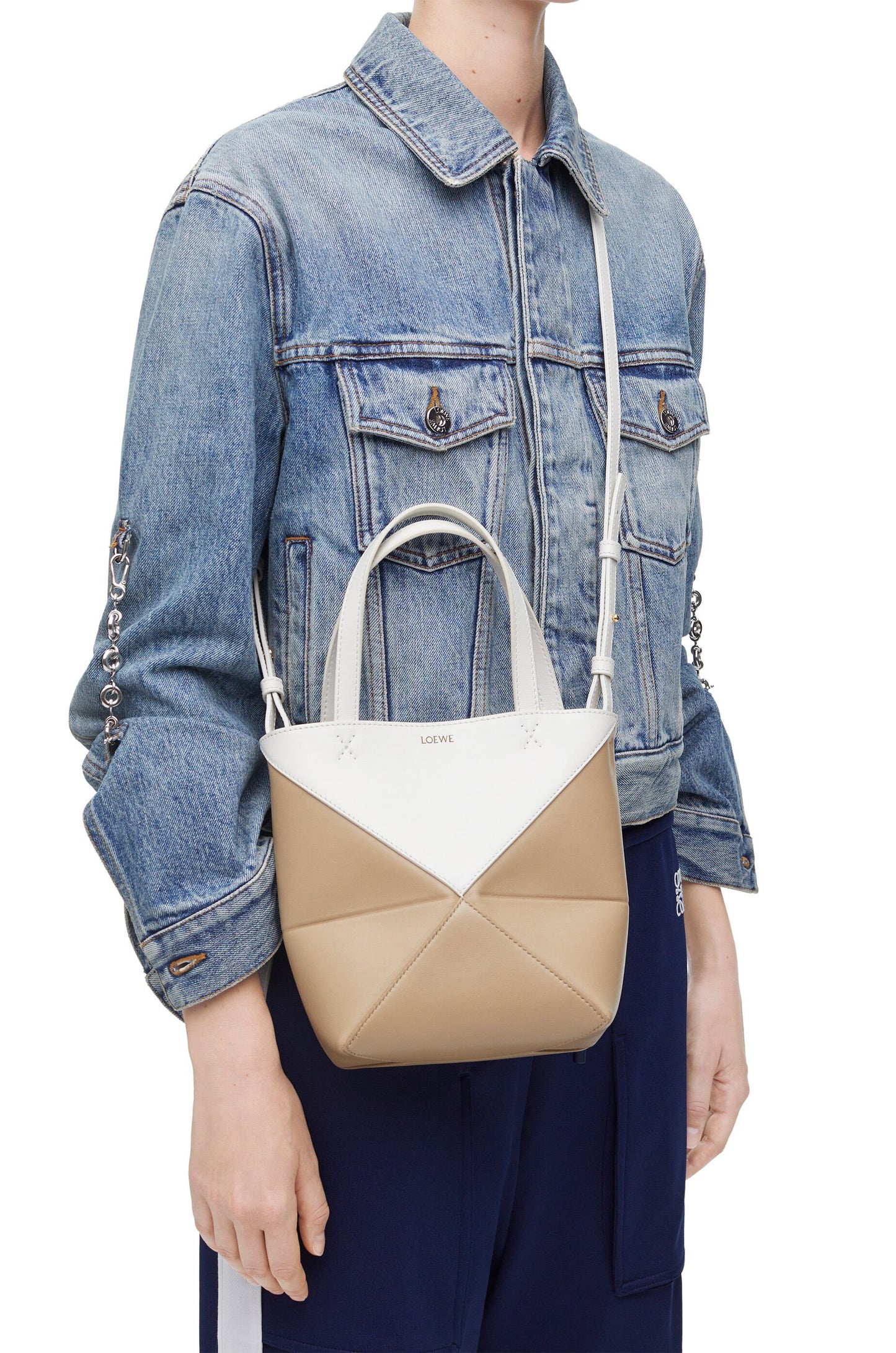 Mini Puzzle Fold Tote in shiny calfskin