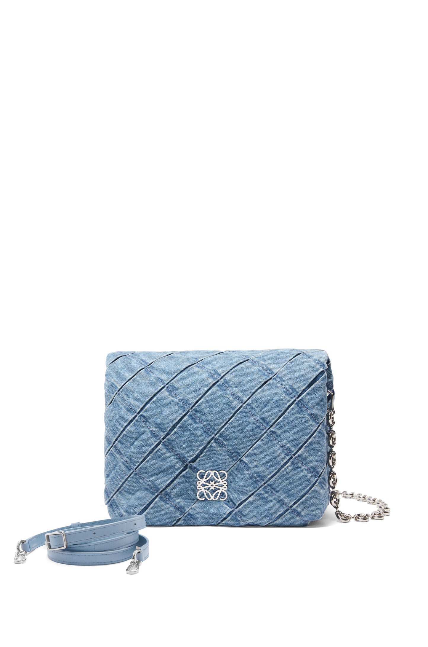 Medium Goya Puffer bag in pleated washed denim