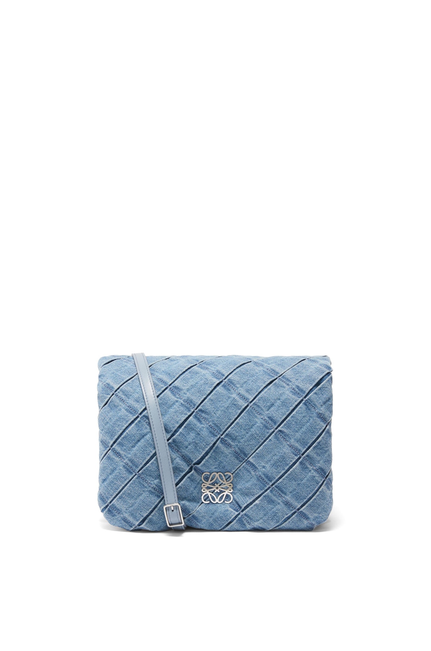 Medium Goya Puffer bag in pleated washed denim