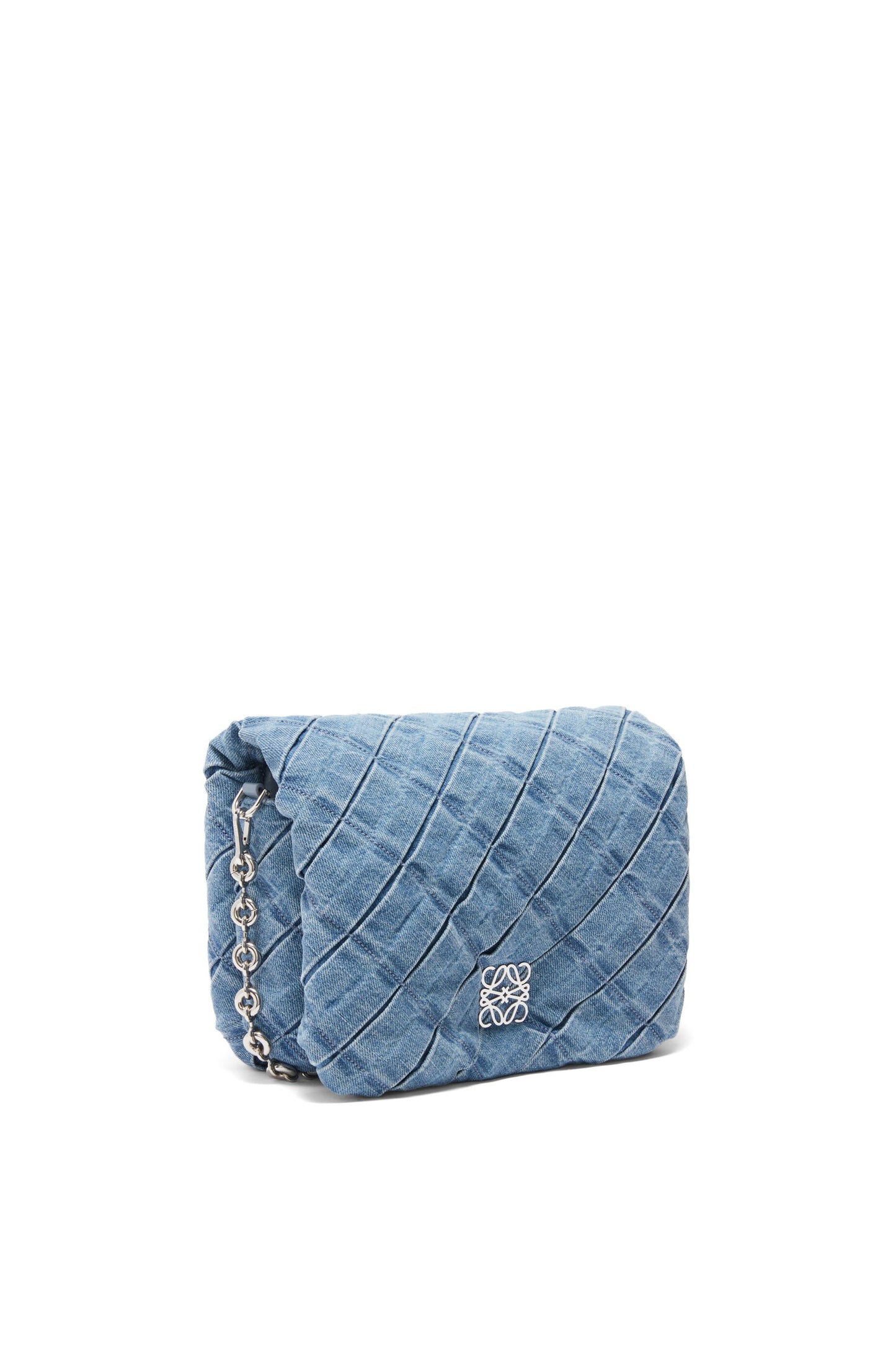 Medium Goya Puffer bag in pleated washed denim