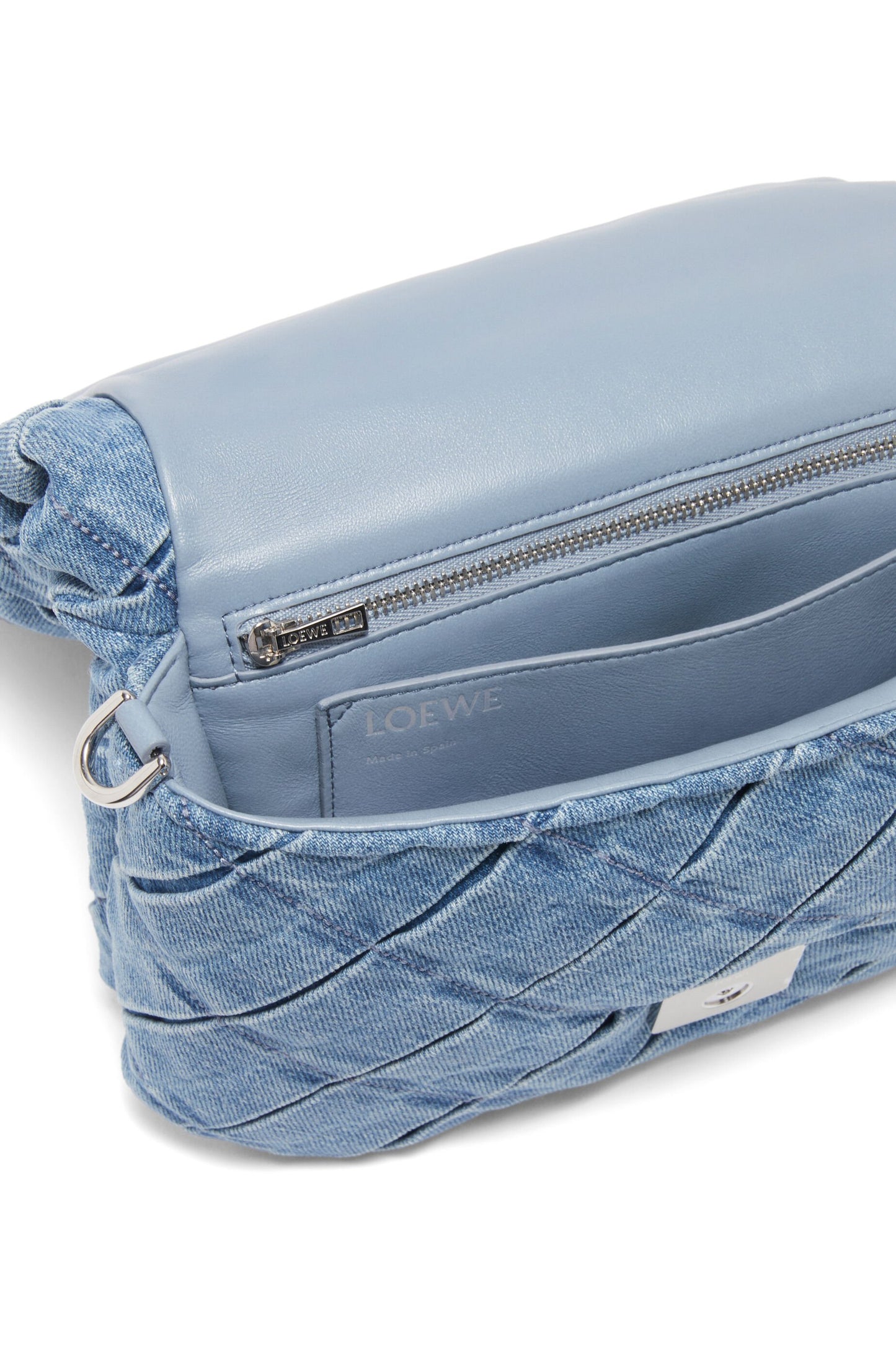 Medium Goya Puffer bag in pleated washed denim