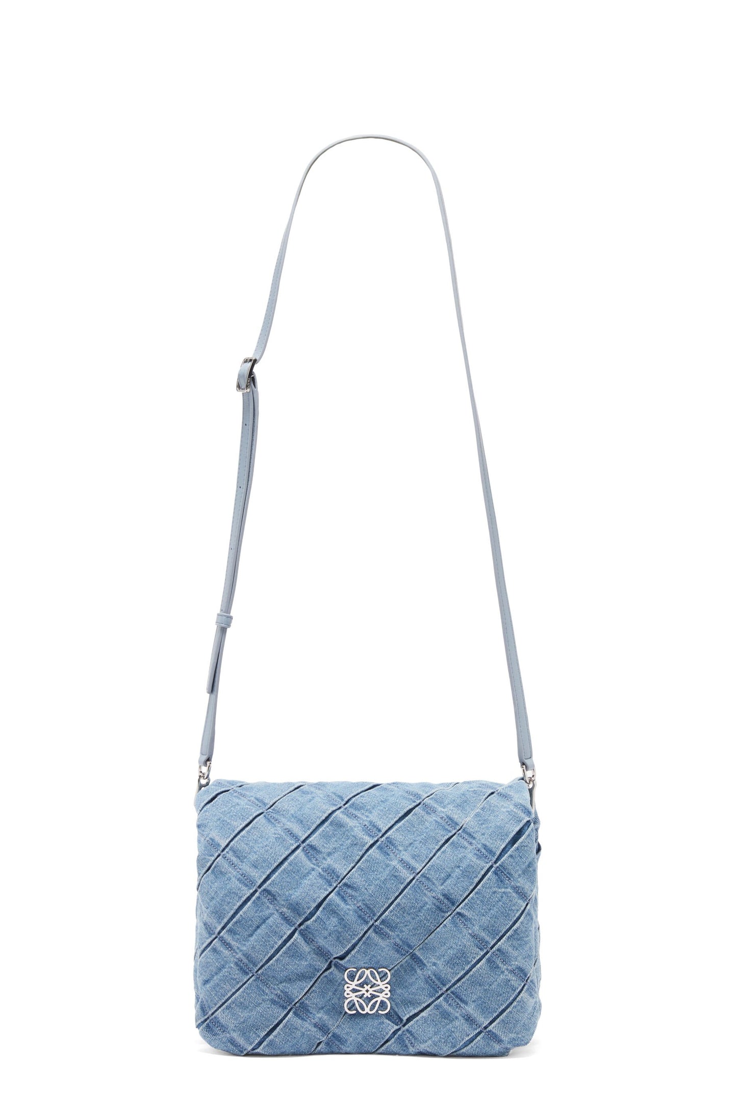 Medium Goya Puffer bag in pleated washed denim