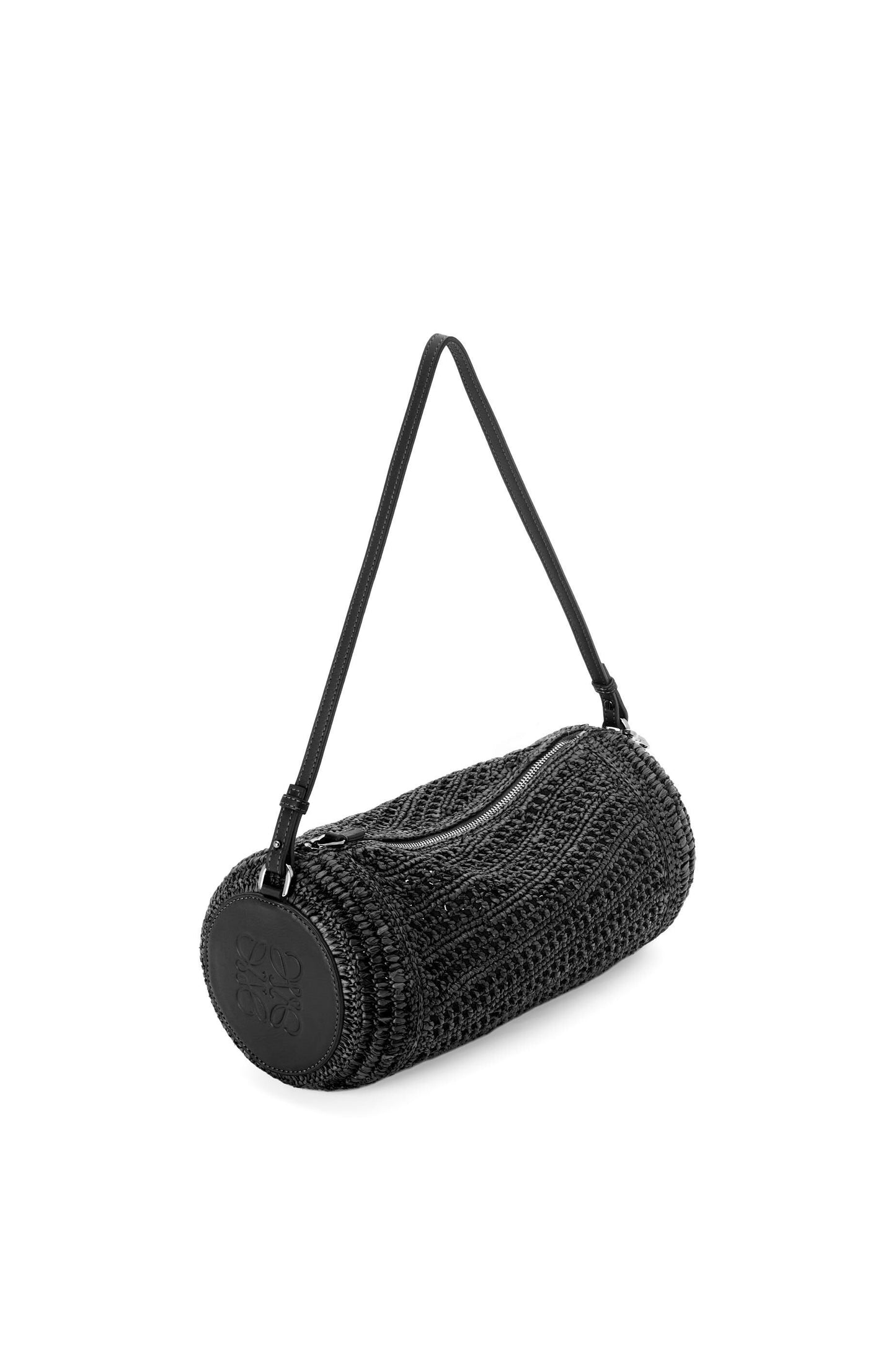 Bracelet pouch in raffia and calfskin
