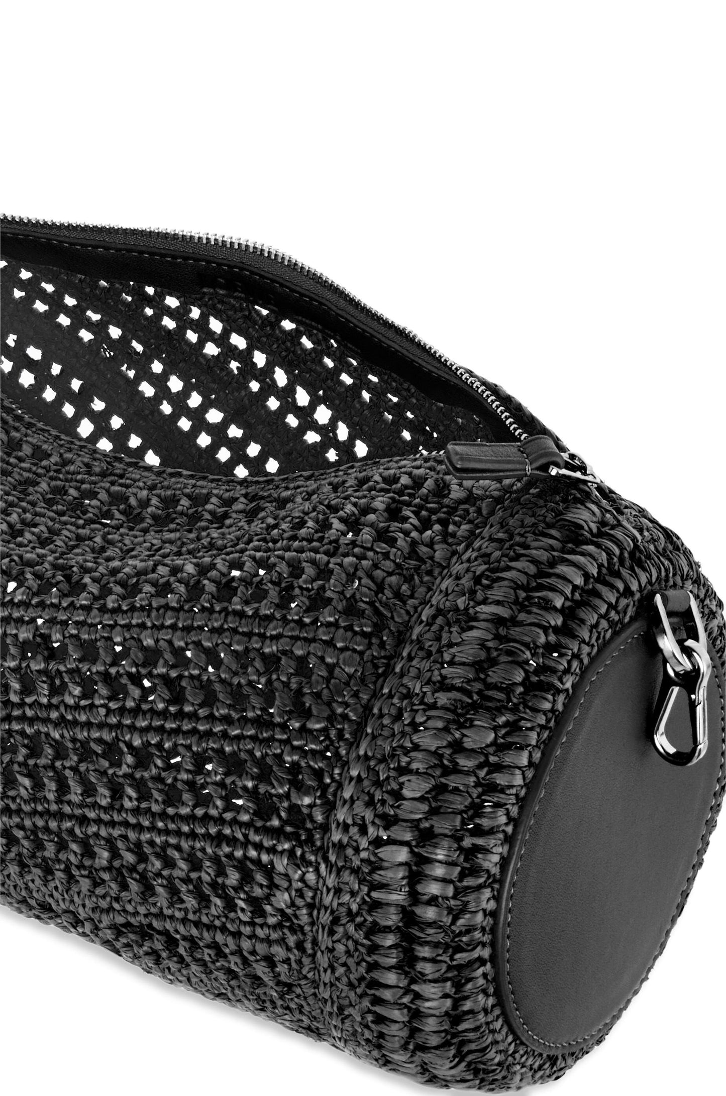 Bracelet pouch in raffia and calfskin