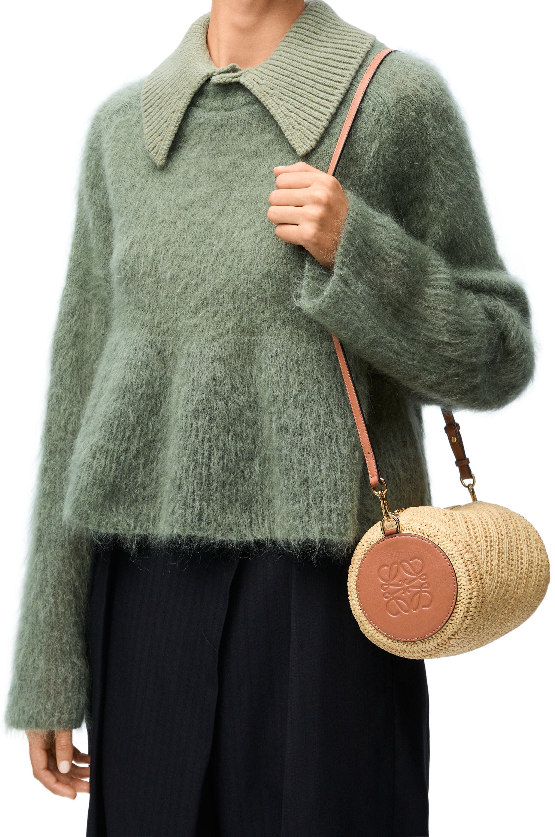 Bracelet Pouch in raffia and calfskin - Hall Of Brand