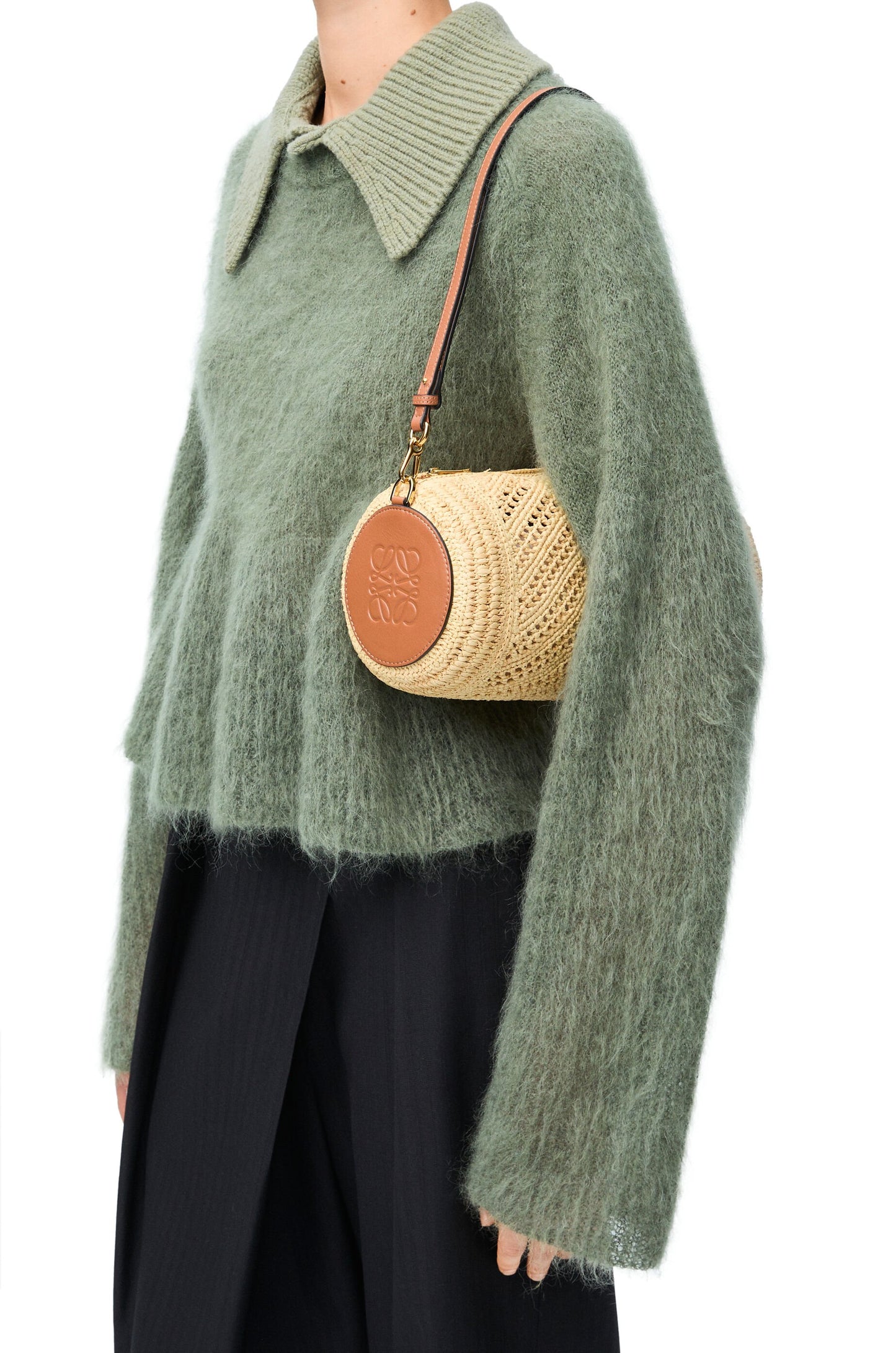 Bracelet Pouch in raffia and calfskin - Hall Of Brand