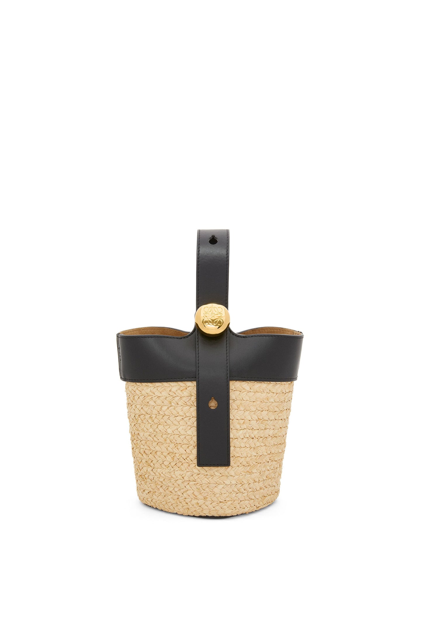 Mini Pebble bucket in raffia and calfskin