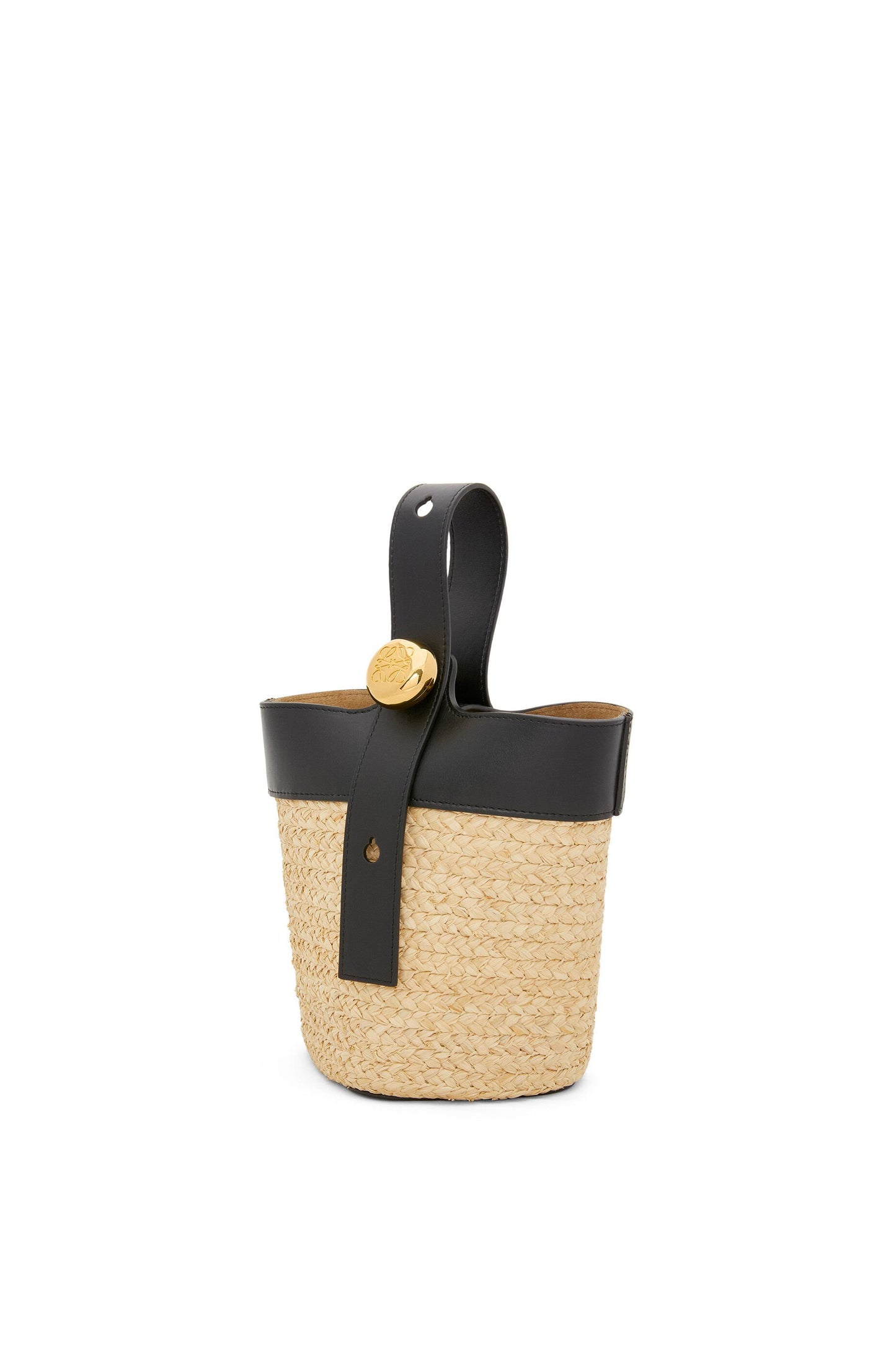 Mini Pebble bucket in raffia and calfskin