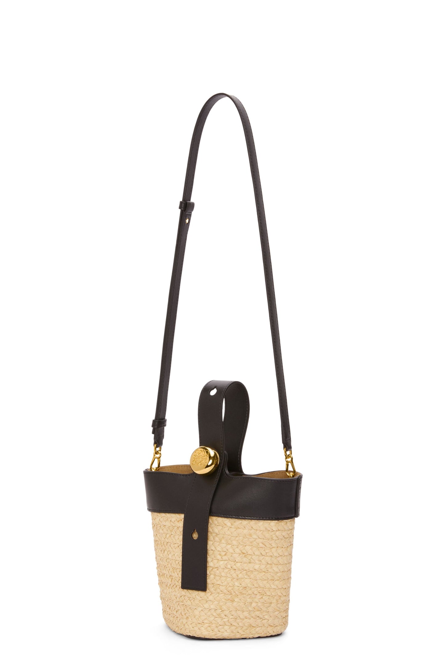 Mini Pebble bucket in raffia and calfskin