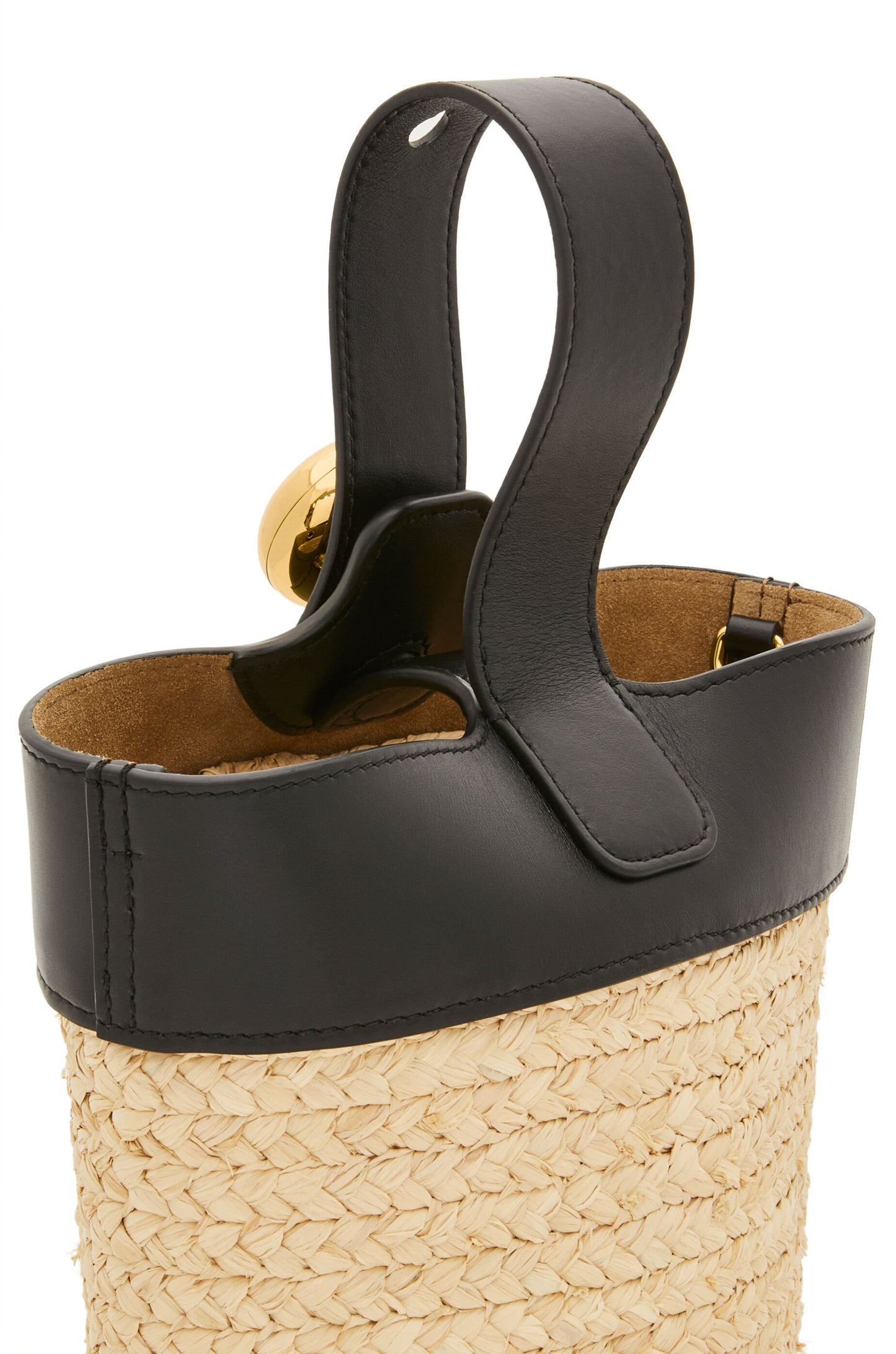 Mini Pebble bucket in raffia and calfskin