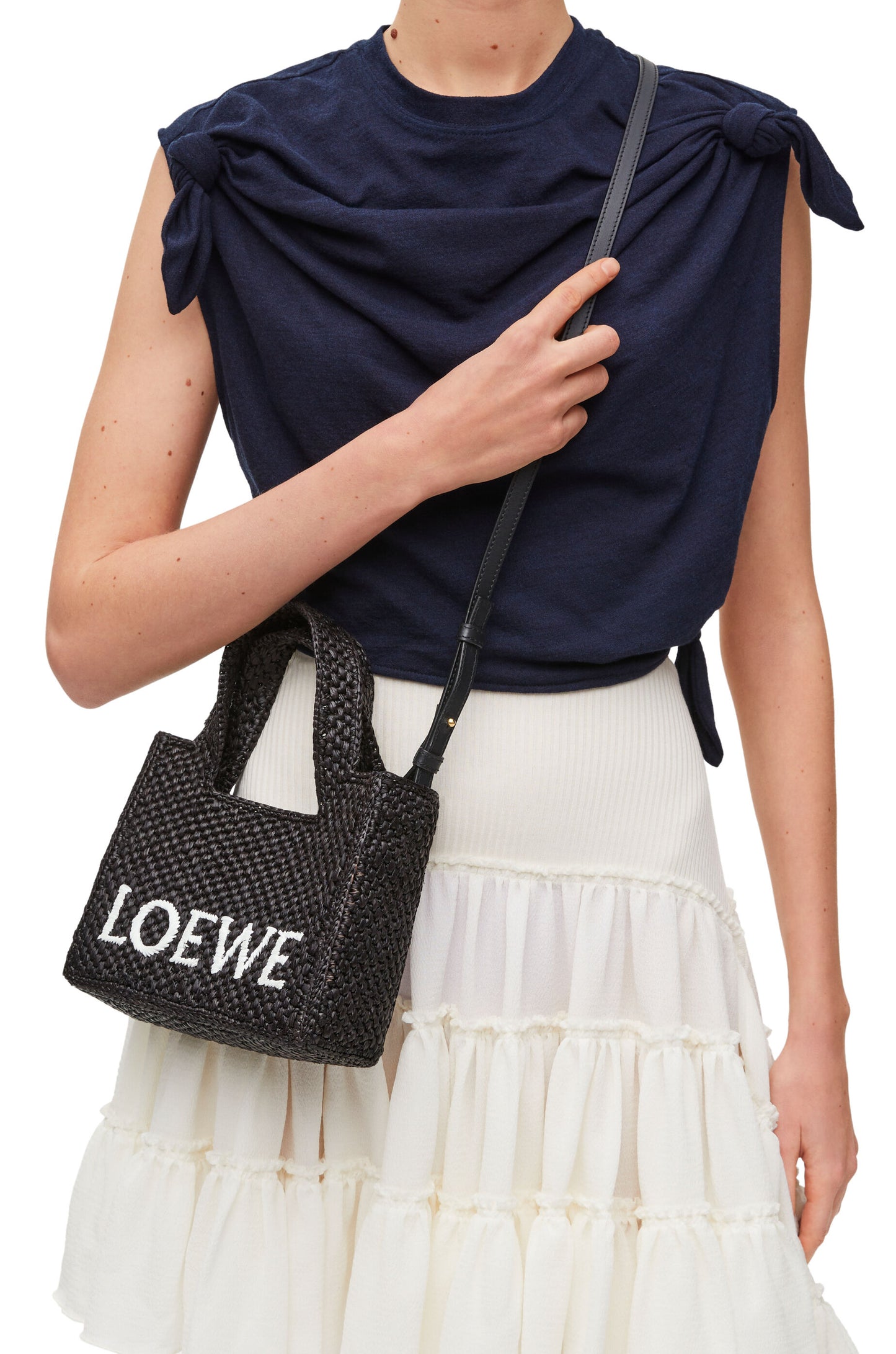 Mini LOEWE Font Tote in raffia