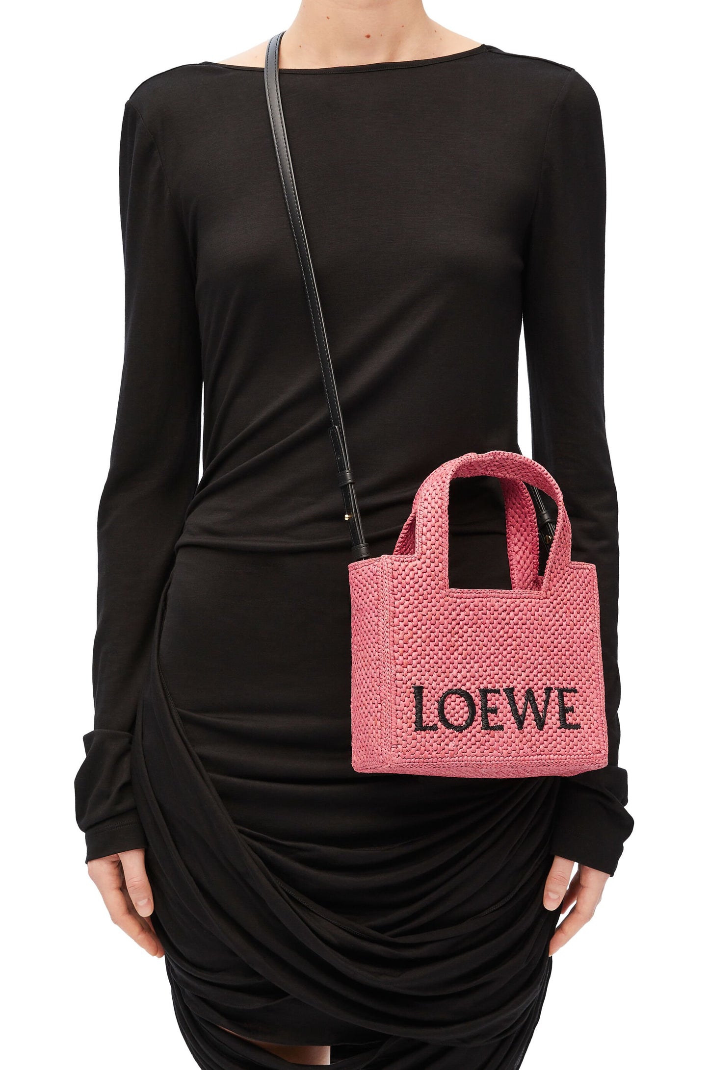 Mini LOEWE Font Tote in raffia