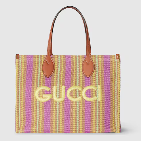 Medium jute tote with Gucci patch